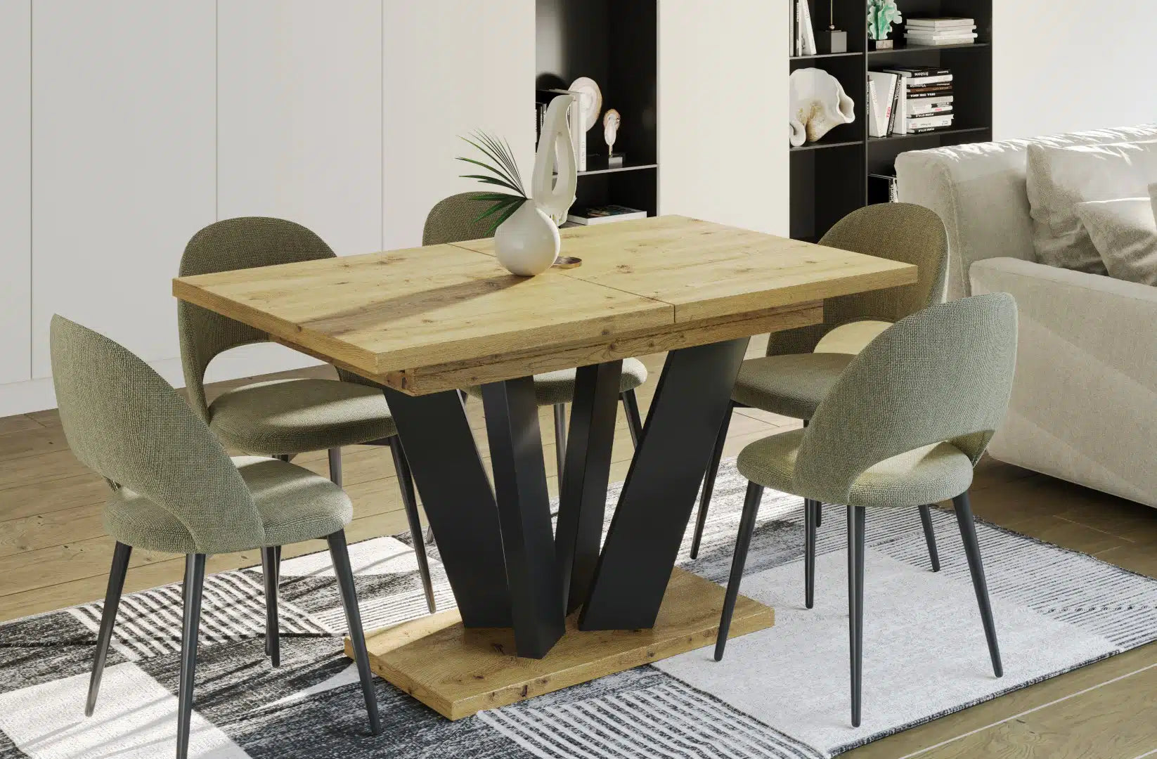 Der exquisite, ausziehbaren Holz Esstisch Alex von Endo Möbel - ein wahrer Blickfang für Ihr Esszimmer! Mit seiner innovativen Ausziehfunktion ist dieser Tisch perfekt für gesellige Abende mit Familie und Freunden geeignet
