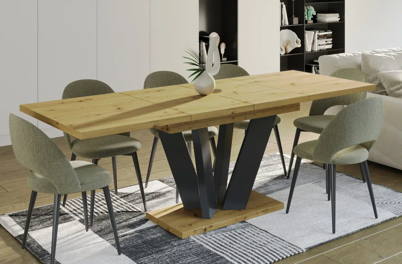 Der exquisite, ausziehbaren Holz Esstisch Alex von Endo Möbel - ein wahrer Blickfang für Ihr Esszimmer! Mit seiner innovativen Ausziehfunktion ist dieser Tisch perfekt für gesellige Abende mit Familie und Freunden geeignet