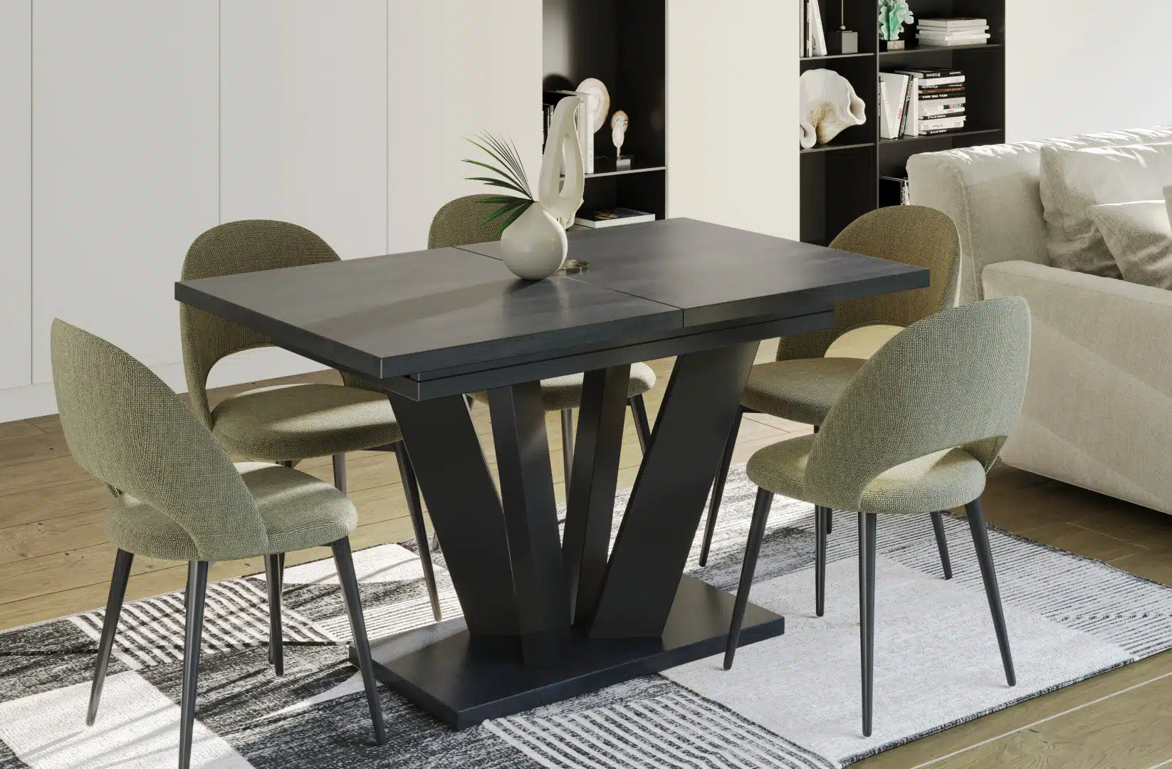 Der exquisite, ausziehbaren Holz Esstisch Alex von Endo Möbel - ein wahrer Blickfang für Ihr Esszimmer! Mit seiner innovativen Ausziehfunktion ist dieser Tisch perfekt für gesellige Abende mit Familie und Freunden geeignet
