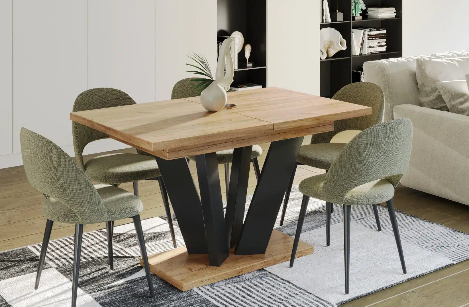 Der exquisite, ausziehbaren Holz Esstisch Alex von Endo Möbel - ein wahrer Blickfang für Ihr Esszimmer! Mit seiner innovativen Ausziehfunktion ist dieser Tisch perfekt für gesellige Abende mit Familie und Freunden geeignet