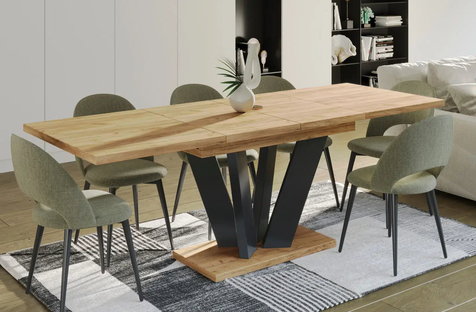 Der exquisite, ausziehbaren Holz Esstisch Alex von Endo Möbel - ein wahrer Blickfang für Ihr Esszimmer! Mit seiner innovativen Ausziehfunktion ist dieser Tisch perfekt für gesellige Abende mit Familie und Freunden geeignet
