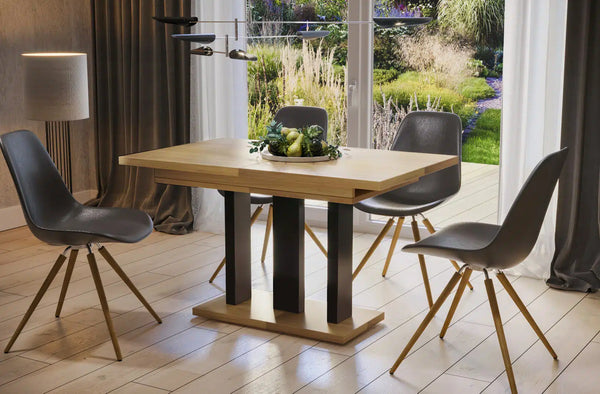 Der exquisite, ausziehbaren Holz Esstisch Appia von Endo Möbel - ein wahrer Blickfang für Ihr Esszimmer! Mit seiner innovativen Ausziehfunktion ist dieser Tisch perfekt für gesellige Abende mit Familie und Freunden geeignet