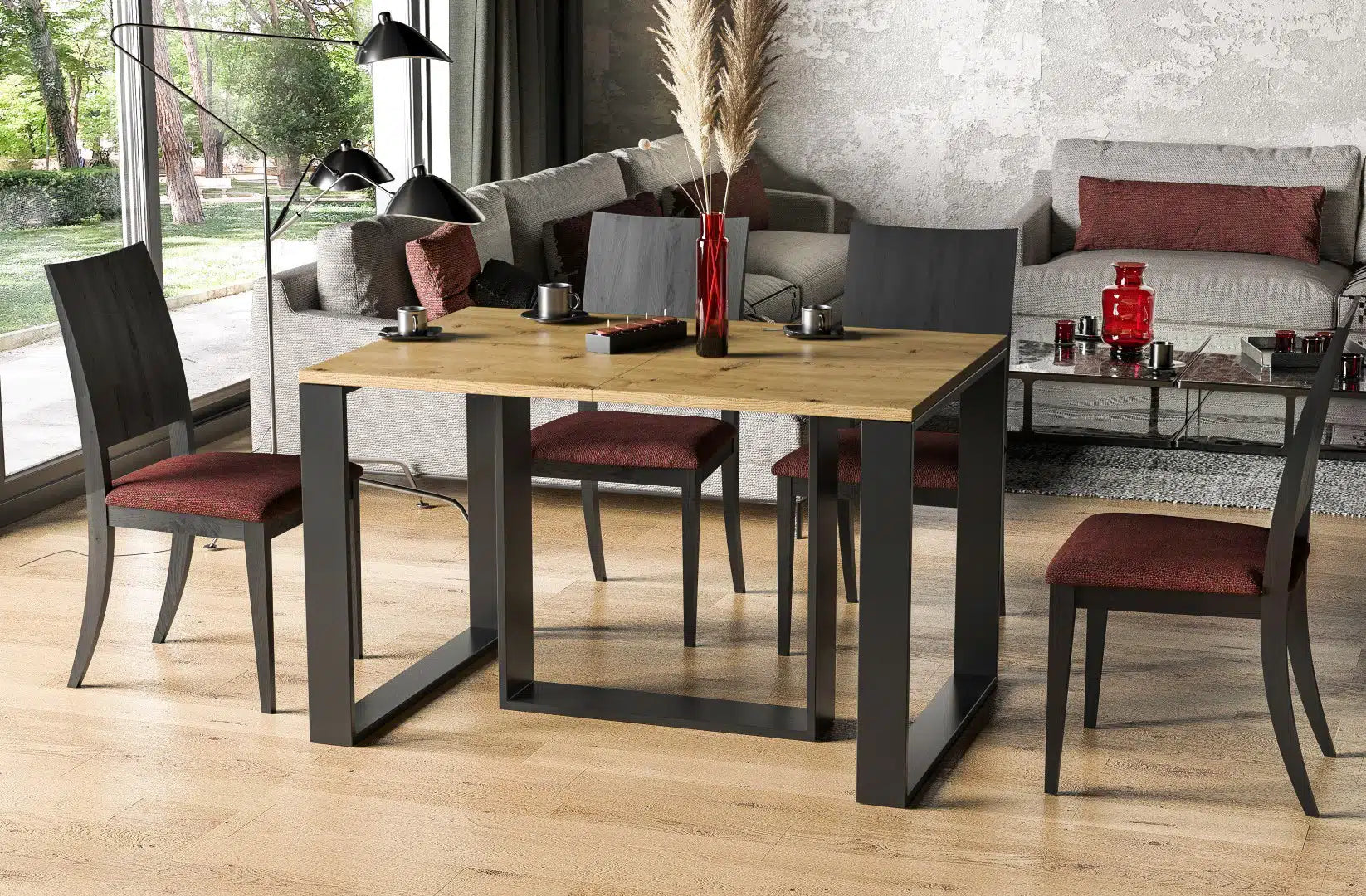 Der exquisite, ausziehbaren Holz Esstisch Borys von Endo Möbel - ein wahrer Blickfang für Ihr Esszimmer! Mit seiner innovativen Ausziehfunktion ist dieser Tisch perfekt für gesellige Abende mit Familie und Freunden geeignet