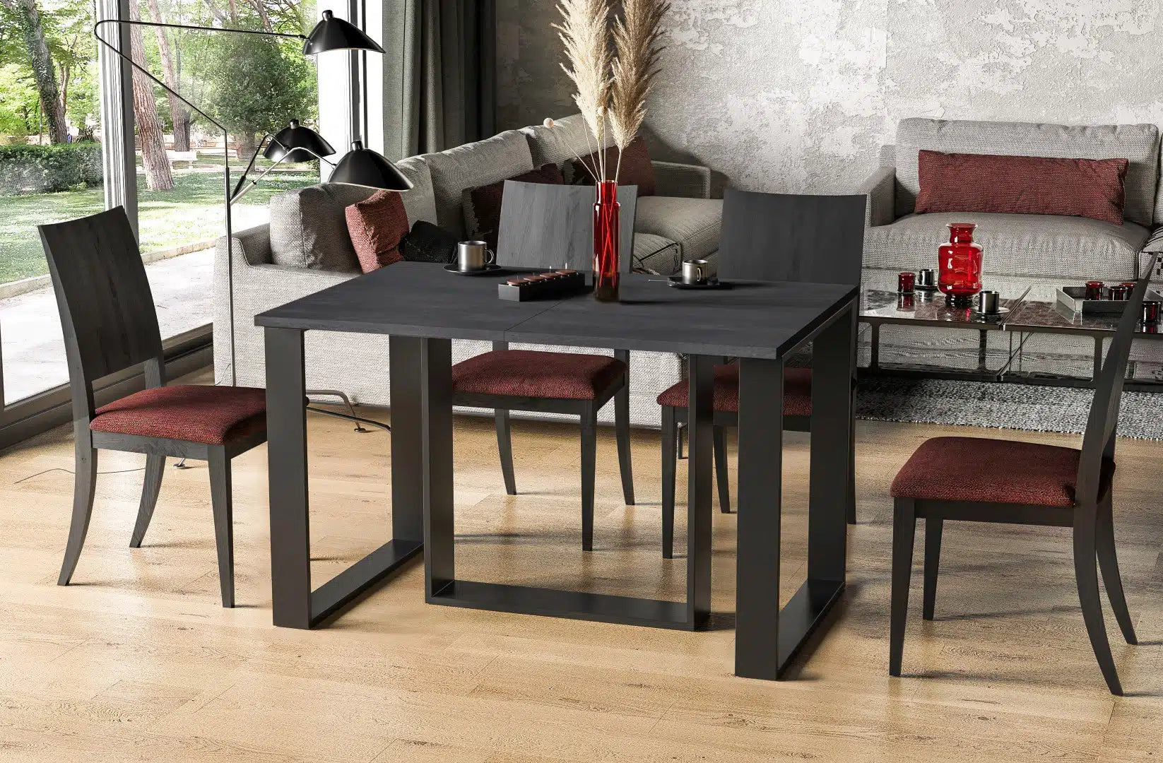 Der exquisite, ausziehbaren Holz Esstisch Borys von Endo Möbel - ein wahrer Blickfang für Ihr Esszimmer! Mit seiner innovativen Ausziehfunktion ist dieser Tisch perfekt für gesellige Abende mit Familie und Freunden geeignet