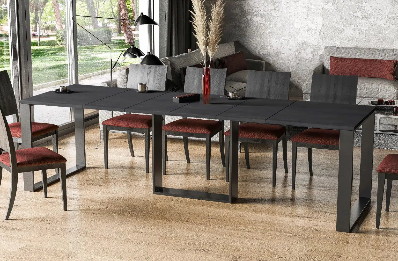 Der exquisite, ausziehbaren Holz Esstisch Borys von Endo Möbel - ein wahrer Blickfang für Ihr Esszimmer! Mit seiner innovativen Ausziehfunktion ist dieser Tisch perfekt für gesellige Abende mit Familie und Freunden geeignet