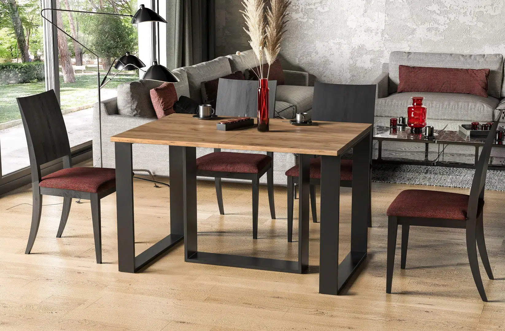 Der exquisite, ausziehbaren Holz Esstisch Borys von Endo Möbel - ein wahrer Blickfang für Ihr Esszimmer! Mit seiner innovativen Ausziehfunktion ist dieser Tisch perfekt für gesellige Abende mit Familie und Freunden geeignet