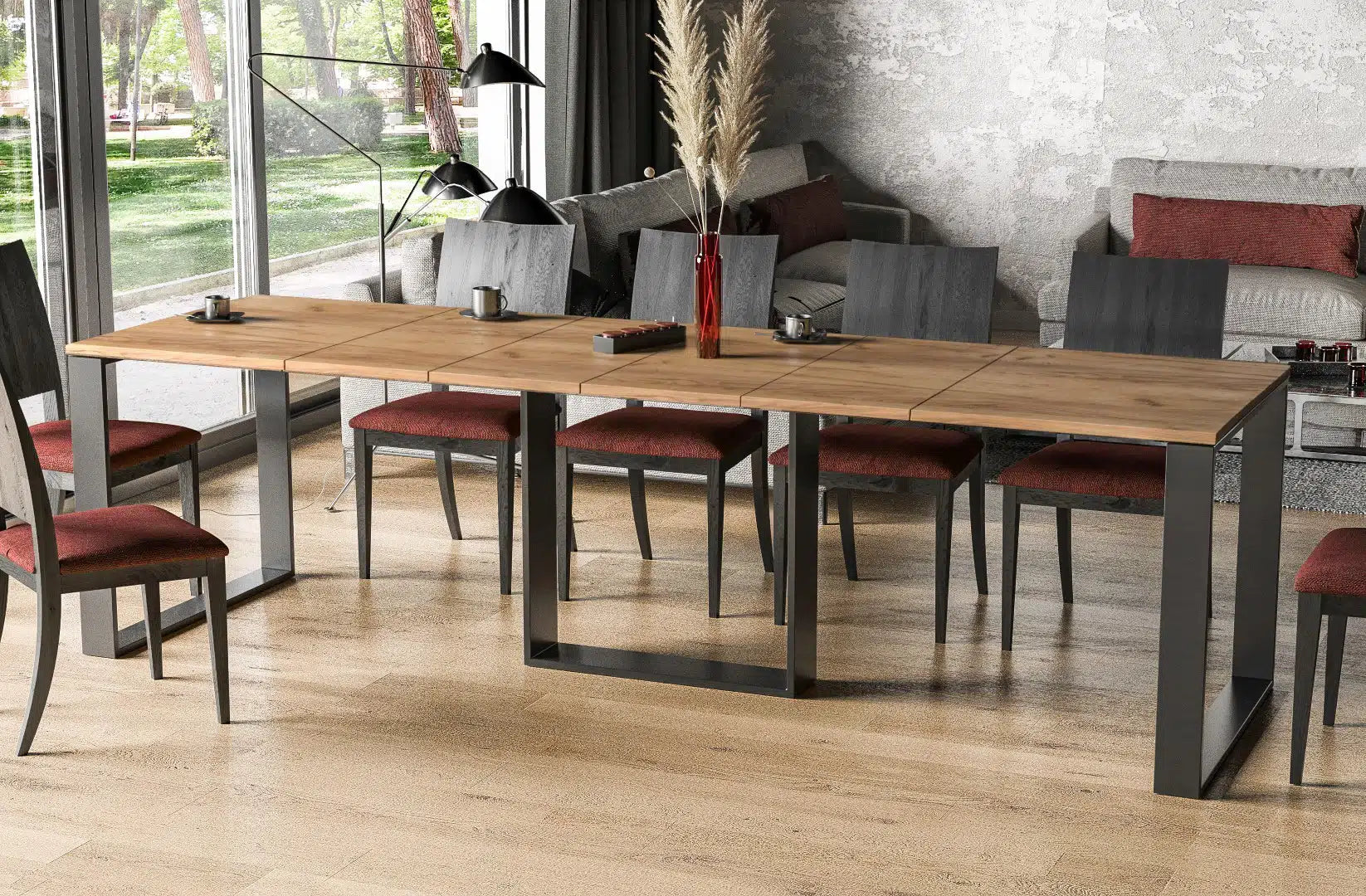 Der exquisite, ausziehbaren Holz Esstisch Borys von Endo Möbel - ein wahrer Blickfang für Ihr Esszimmer! Mit seiner innovativen Ausziehfunktion ist dieser Tisch perfekt für gesellige Abende mit Familie und Freunden geeignet