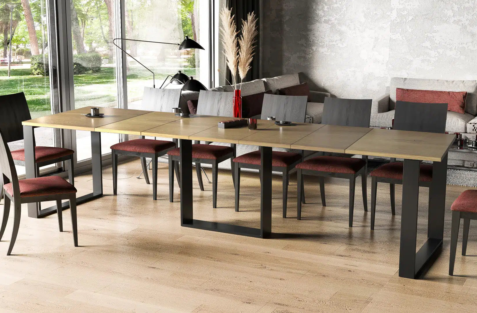 Der exquisite, ausziehbaren Holz Esstisch Borys von Endo Möbel - ein wahrer Blickfang für Ihr Esszimmer! Mit seiner innovativen Ausziehfunktion ist dieser Tisch perfekt für gesellige Abende mit Familie und Freunden geeignet