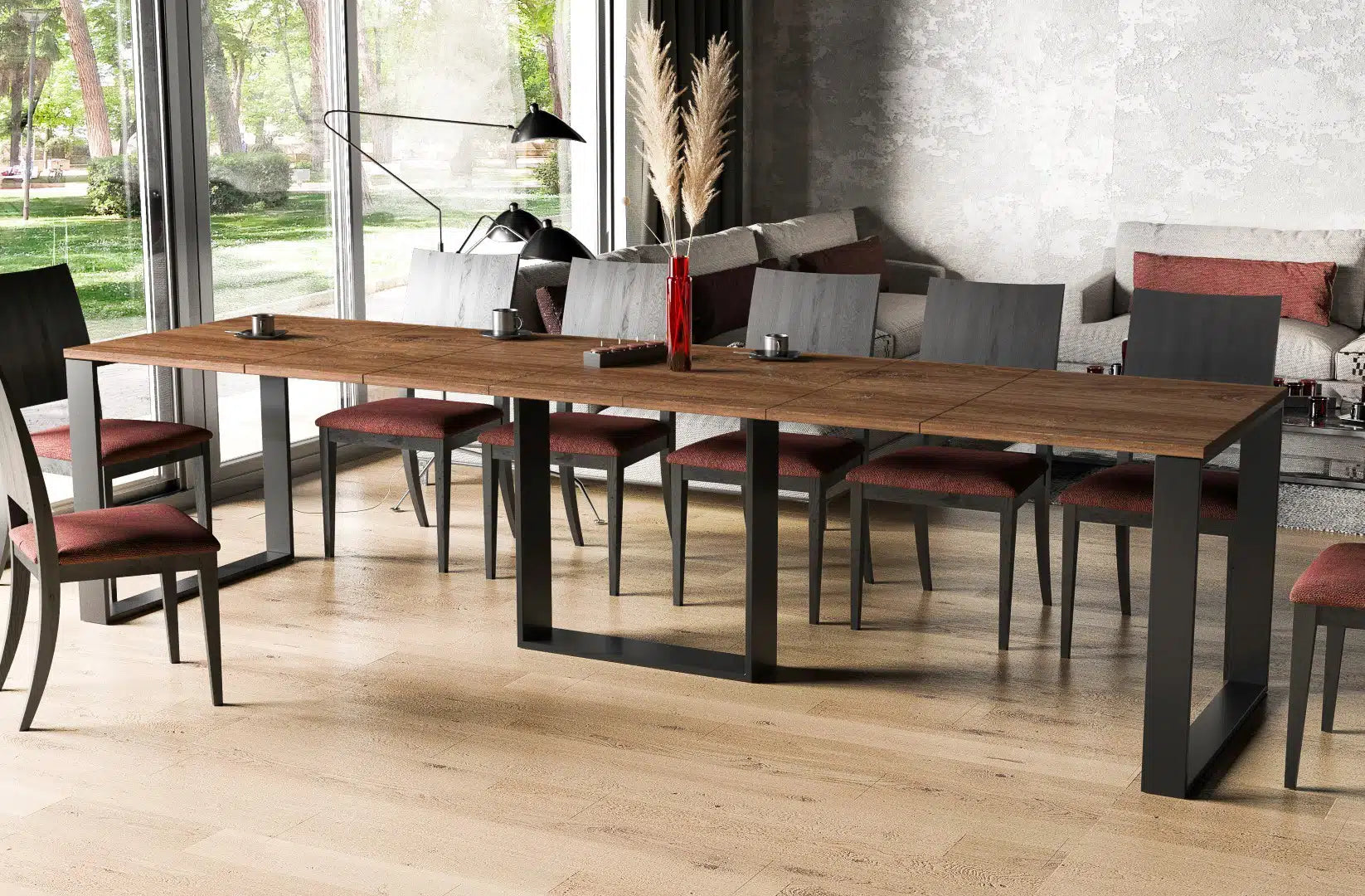 Der exquisite, ausziehbaren Holz Esstisch Borys von Endo Möbel - ein wahrer Blickfang für Ihr Esszimmer! Mit seiner innovativen Ausziehfunktion ist dieser Tisch perfekt für gesellige Abende mit Familie und Freunden geeignet