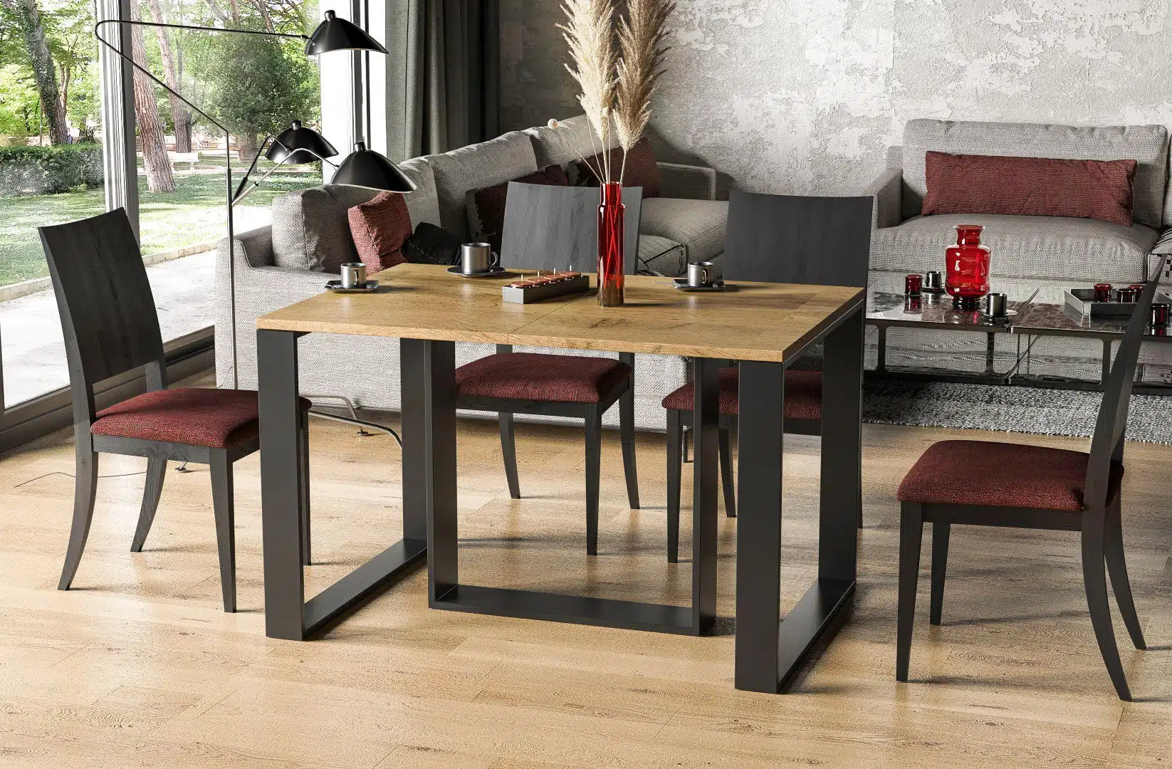 Der exquisite, ausziehbaren Holz Esstisch Borys von Endo Möbel - ein wahrer Blickfang für Ihr Esszimmer! Mit seiner innovativen Ausziehfunktion ist dieser Tisch perfekt für gesellige Abende mit Familie und Freunden geeignet
