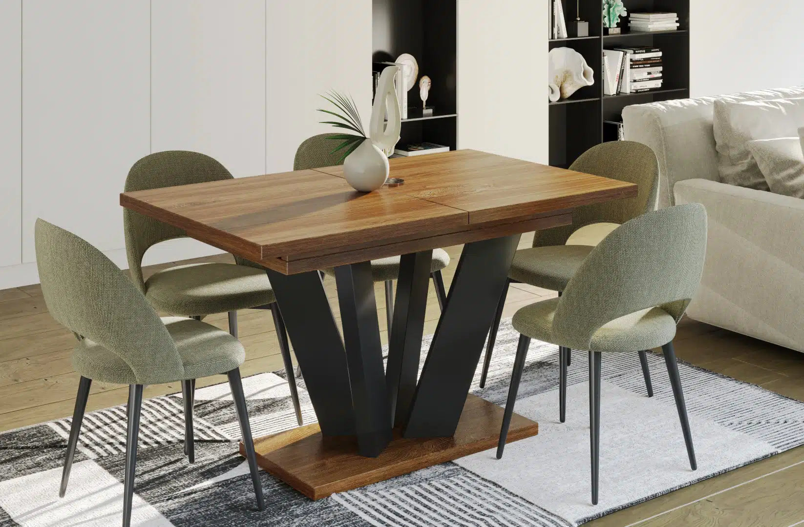 Der exquisite, ausziehbaren Holz Esstisch Alex von Endo Möbel - ein wahrer Blickfang für Ihr Esszimmer! Mit seiner innovativen Ausziehfunktion ist dieser Tisch perfekt für gesellige Abende mit Familie und Freunden geeignet