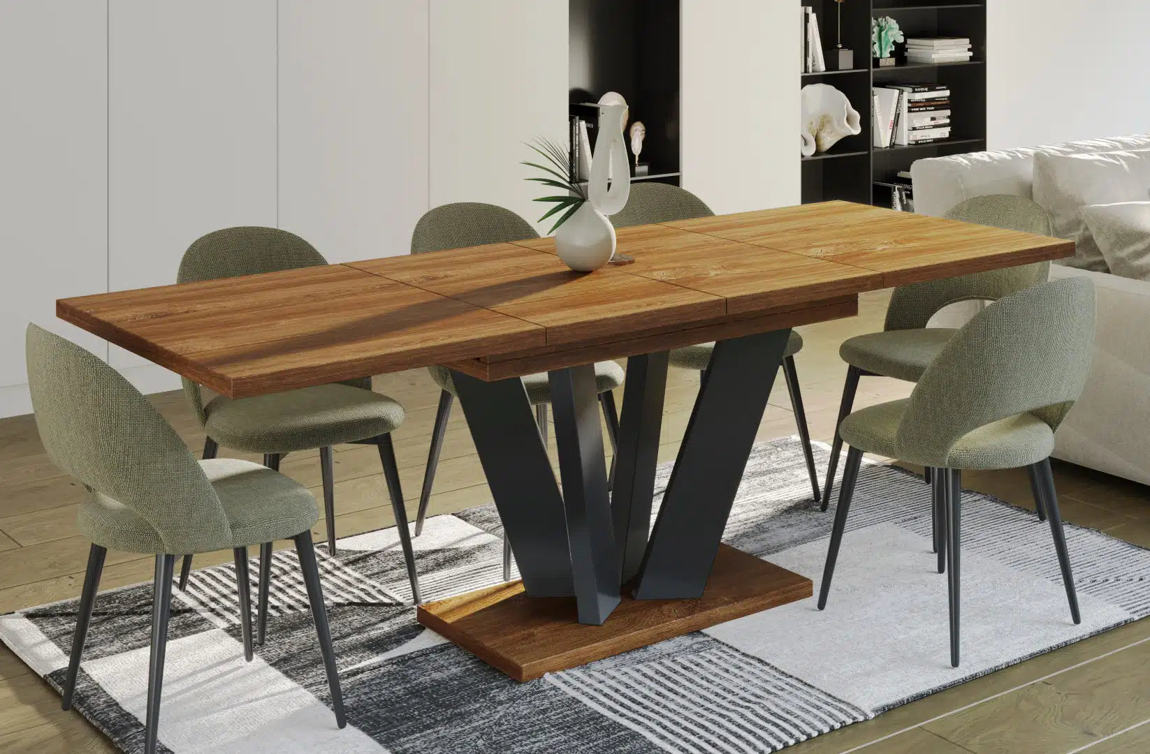 Der exquisite, ausziehbaren Holz Esstisch Alex von Endo Möbel - ein wahrer Blickfang für Ihr Esszimmer! Mit seiner innovativen Ausziehfunktion ist dieser Tisch perfekt für gesellige Abende mit Familie und Freunden geeignet