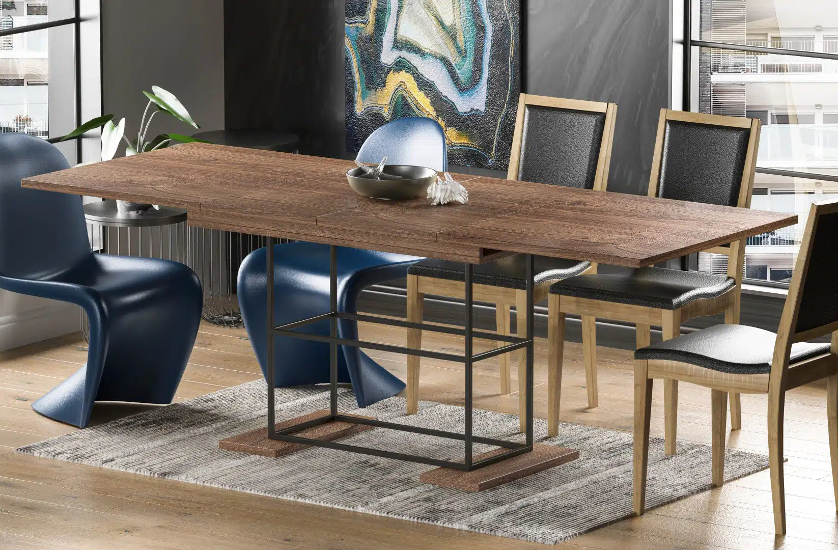 Der exquisite, ausziehbaren Holz Esstisch Gani von Endo Möbel - ein wahrer Blickfang für Ihr Esszimmer! Mit seiner innovativen Ausziehfunktion ist dieser Tisch perfekt für gesellige Abende mit Familie und Freunden geeignet