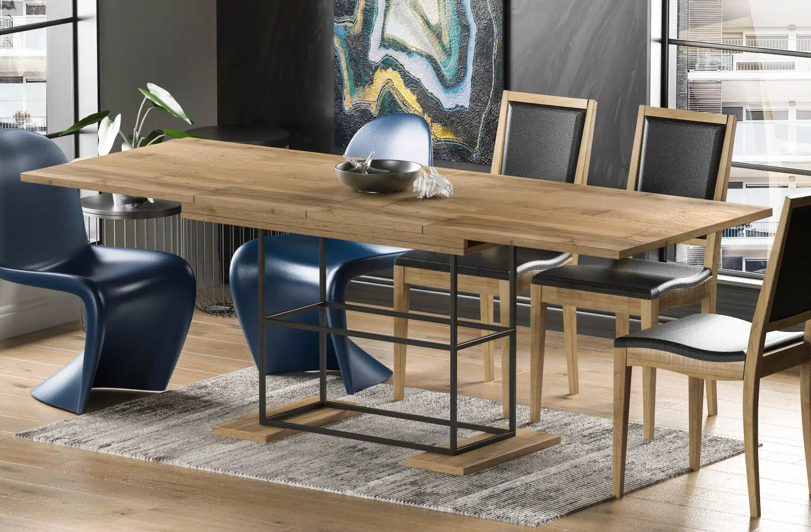 Der exquisite, ausziehbaren Holz Esstisch Gani von Endo Möbel - ein wahrer Blickfang für Ihr Esszimmer! Mit seiner innovativen Ausziehfunktion ist dieser Tisch perfekt für gesellige Abende mit Familie und Freunden geeignet