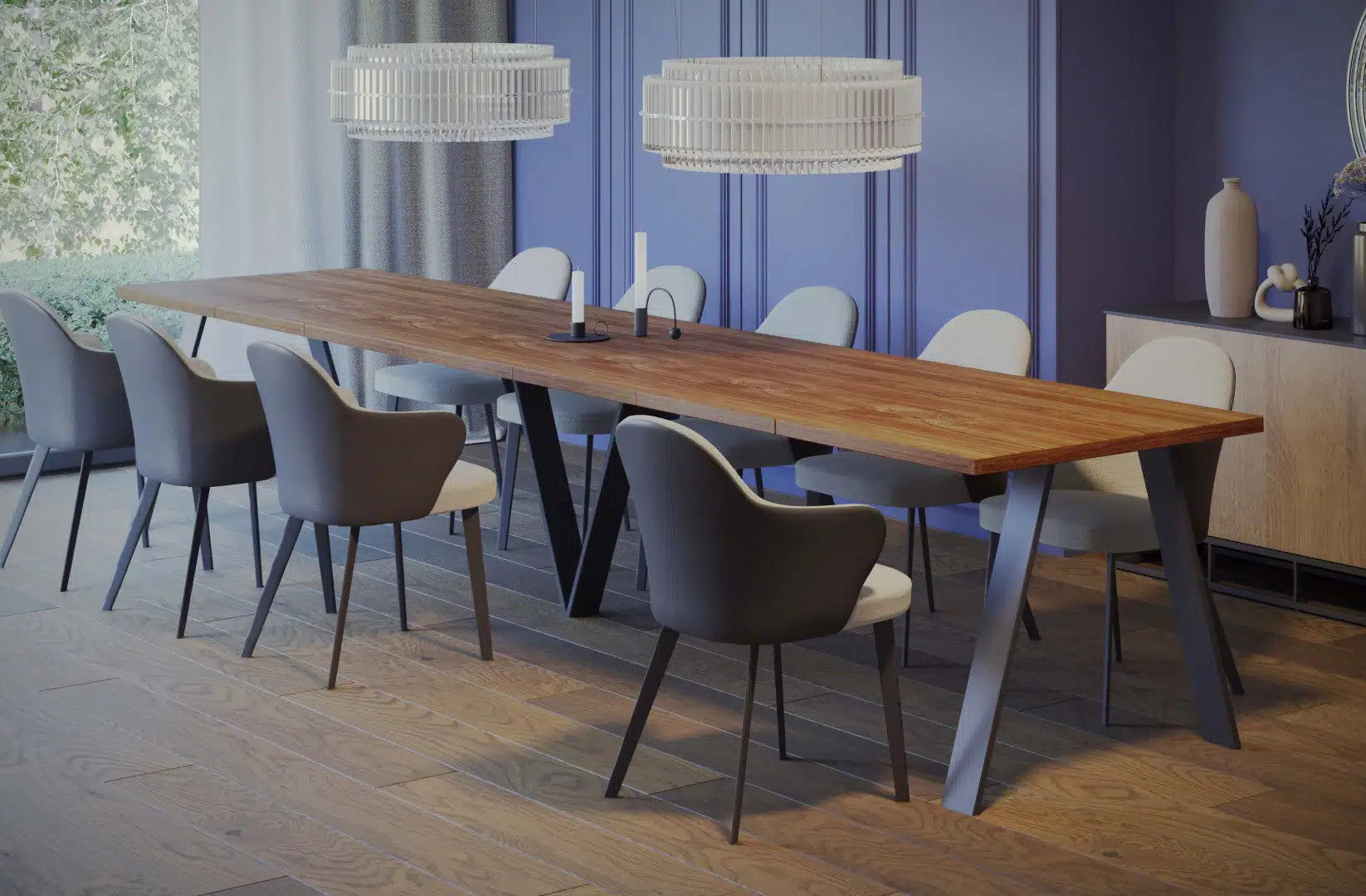 Der exquisite, ausziehbaren Holz Esstisch Lungo von Endo Möbel - ein wahrer Blickfang für Ihr Esszimmer! Mit seiner innovativen Ausziehfunktion ist dieser Tisch perfekt für gesellige Abende mit Familie und Freunden geeignet