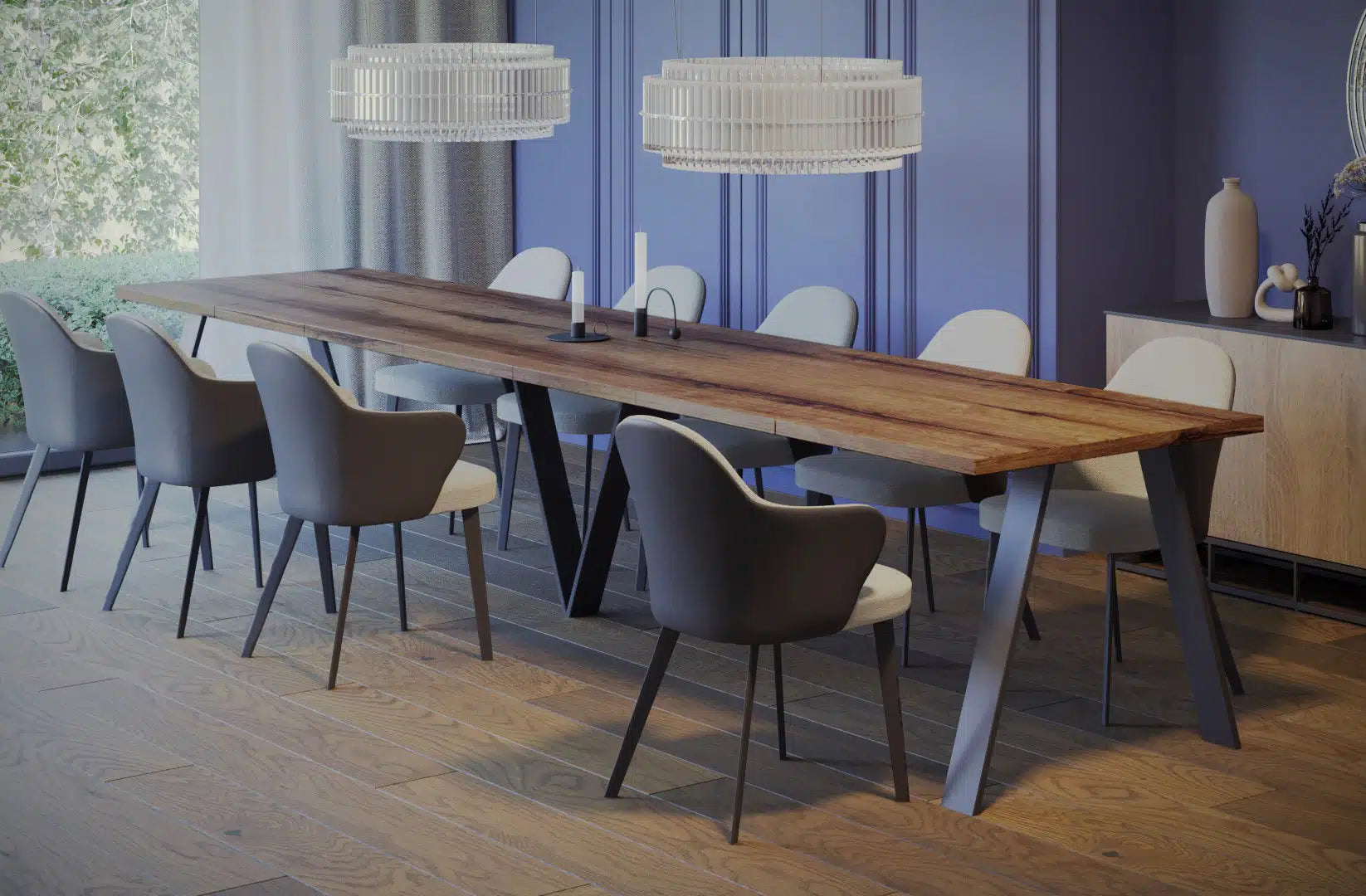 Der exquisite, ausziehbaren Holz Esstisch Lungo von Endo Möbel - ein wahrer Blickfang für Ihr Esszimmer! Mit seiner innovativen Ausziehfunktion ist dieser Tisch perfekt für gesellige Abende mit Familie und Freunden geeignet