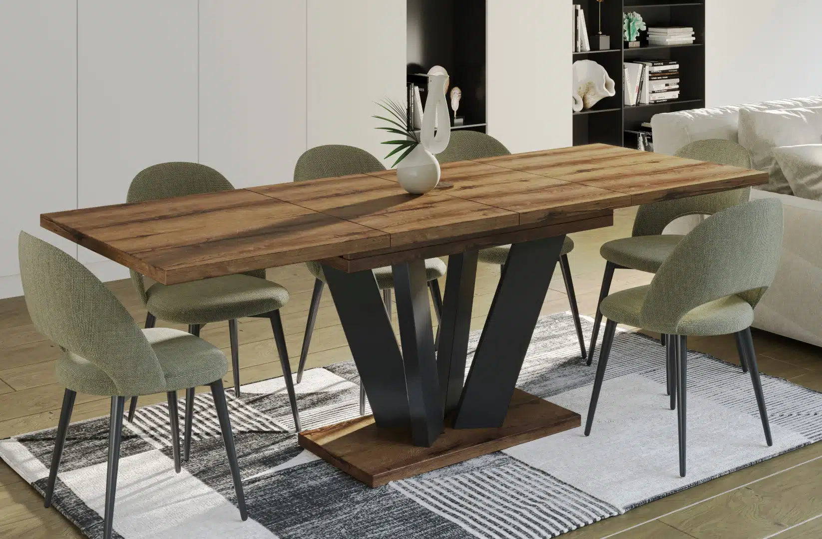 Der exquisite, ausziehbaren Holz Esstisch Alex von Endo Möbel - ein wahrer Blickfang für Ihr Esszimmer! Mit seiner innovativen Ausziehfunktion ist dieser Tisch perfekt für gesellige Abende mit Familie und Freunden geeignet