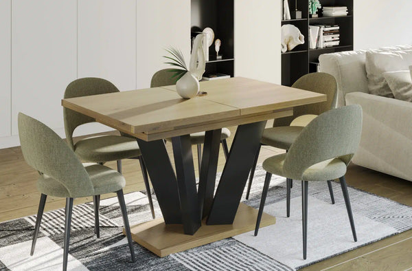 Der exquisite, ausziehbaren Holz Esstisch Alex von Endo Möbel - ein wahrer Blickfang für Ihr Esszimmer! Mit seiner innovativen Ausziehfunktion ist dieser Tisch perfekt für gesellige Abende mit Familie und Freunden geeignet