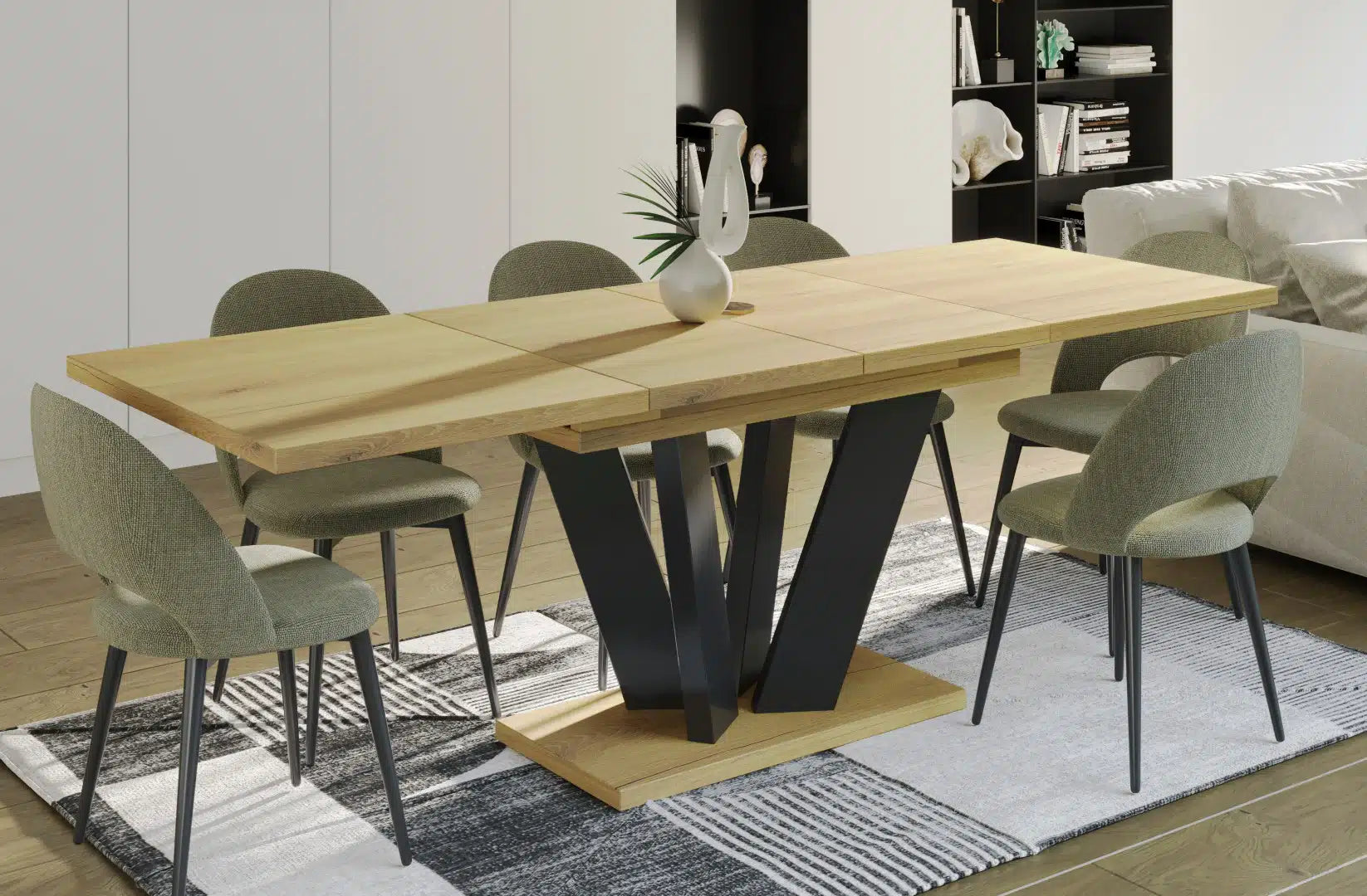 Der exquisite, ausziehbaren Holz Esstisch Alex von Endo Möbel - ein wahrer Blickfang für Ihr Esszimmer! Mit seiner innovativen Ausziehfunktion ist dieser Tisch perfekt für gesellige Abende mit Familie und Freunden geeignet
