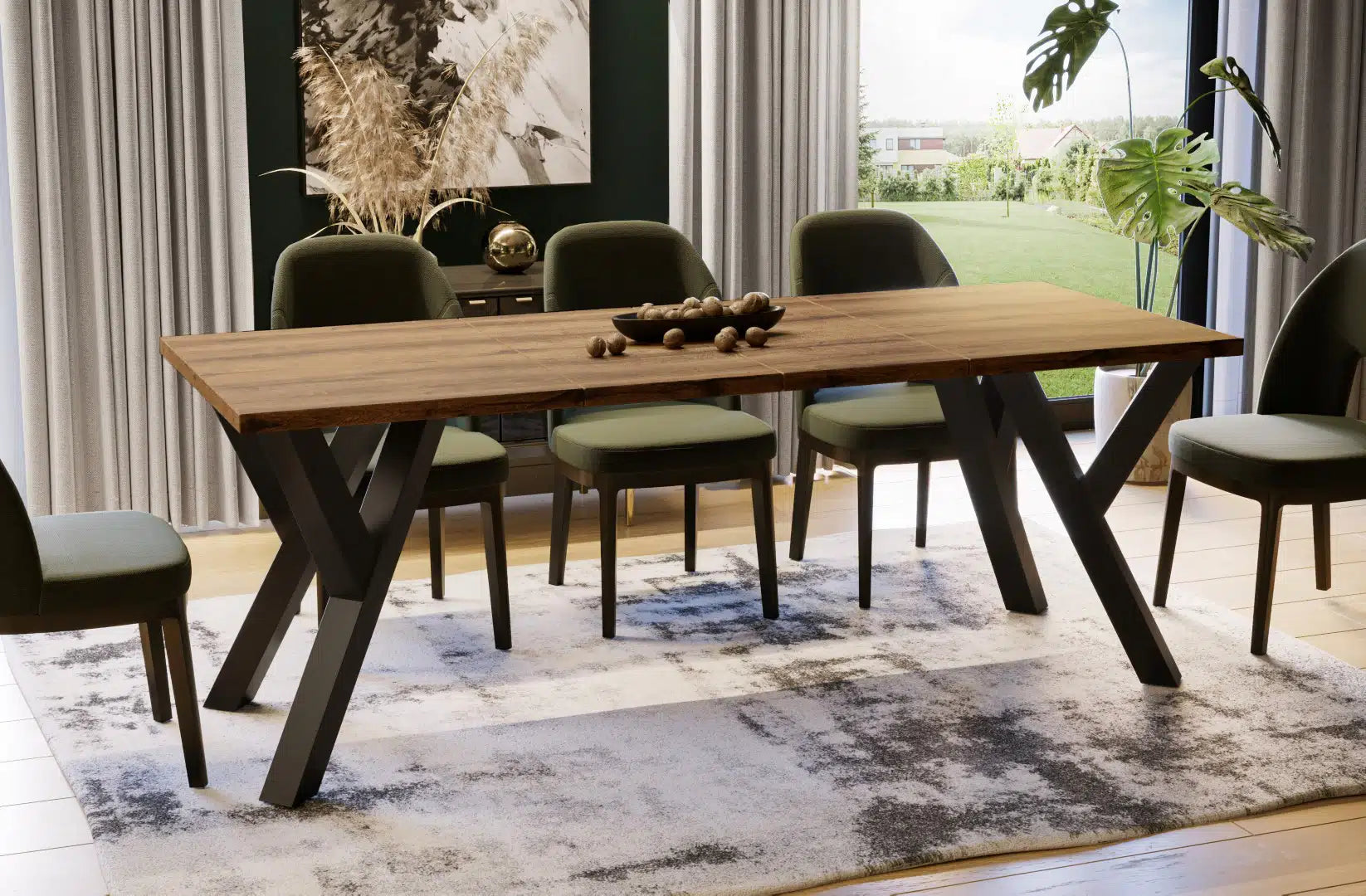 Der exquisite, ausziehbaren Holz Esstisch Pier von Endo Möbel - ein wahrer Blickfang für Ihr Esszimmer! Mit seiner innovativen Ausziehfunktion ist dieser Tisch perfekt für gesellige Abende mit Familie und Freunden geeignet
