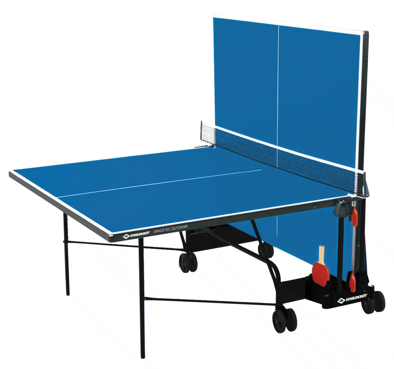 outdoor Tischtennisplatte in der Fabe blau eingeklappt