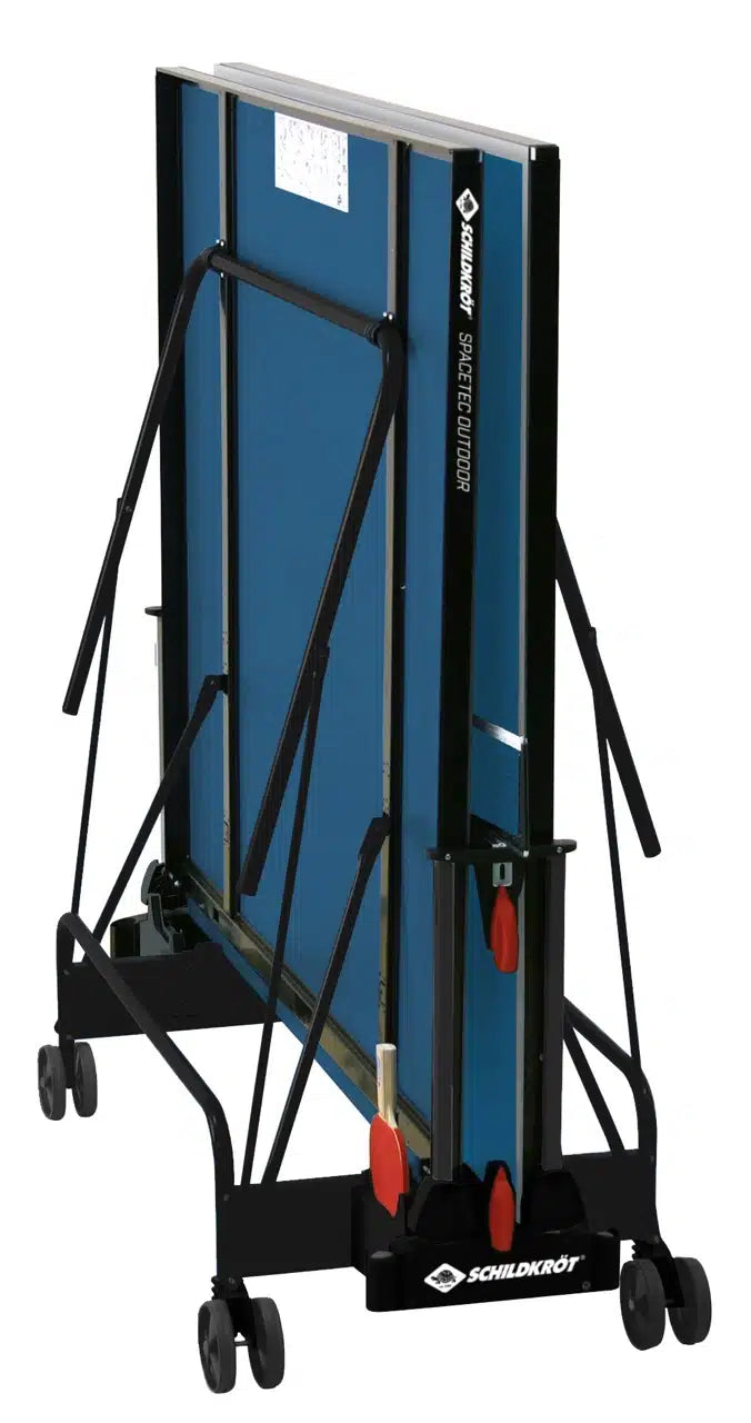outdoor Tischtennisplatte in der Fabe blau zugeklappt