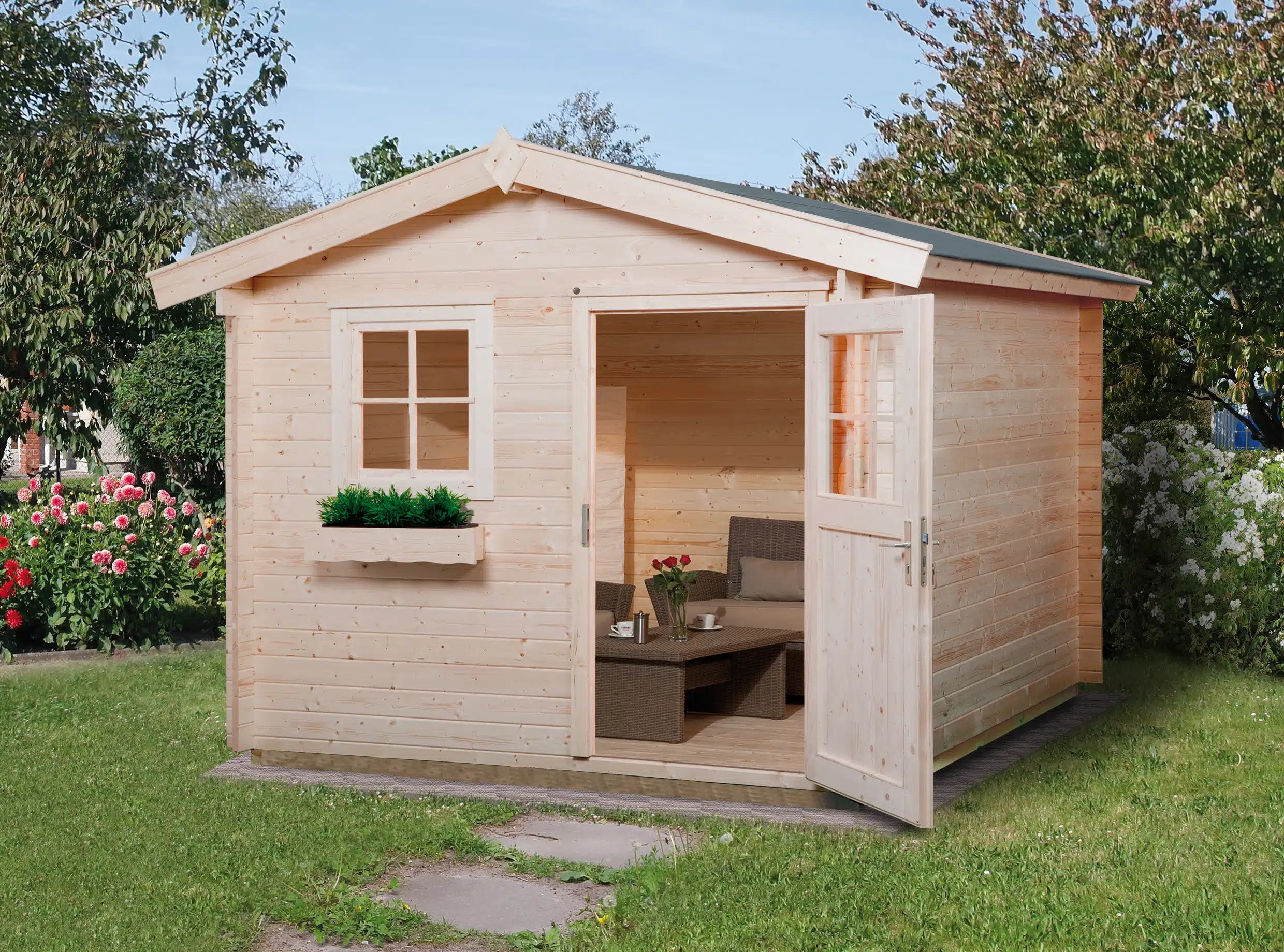 Weka Gartenhaus mit Satteldach aus Fichtenholz - verstauen sie ihr Gartenwerkzeug