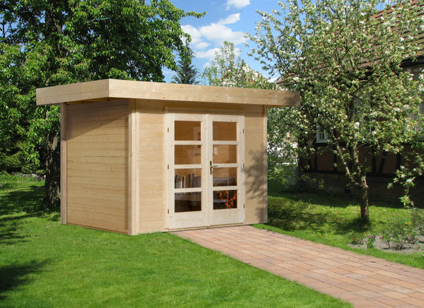 Weka Design Gartenhaus mit Flachdach aus Fichtenholz - Nutzen Sie den Wohnraum als Wohlfühl-Oase oder zum verstauen ihrer Garten Werkzeuge