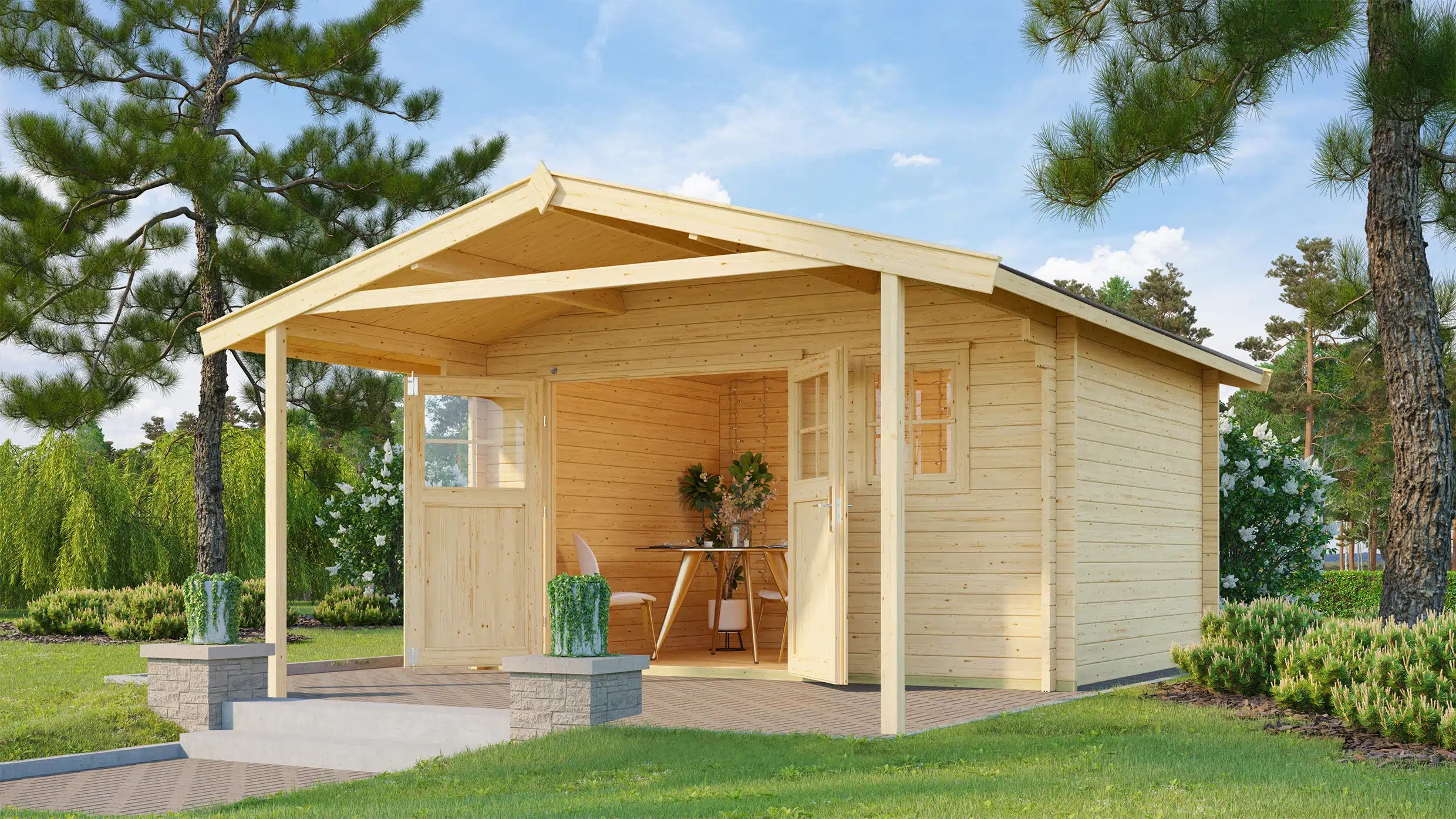 Weka Gartenhaus mit Veranda und Satteldach aus Fichtenholz - Nutzen Sie den Wohnraum als Wohlfühl-Oase oder zum verstauen ihrer Garten Werkzeuge
