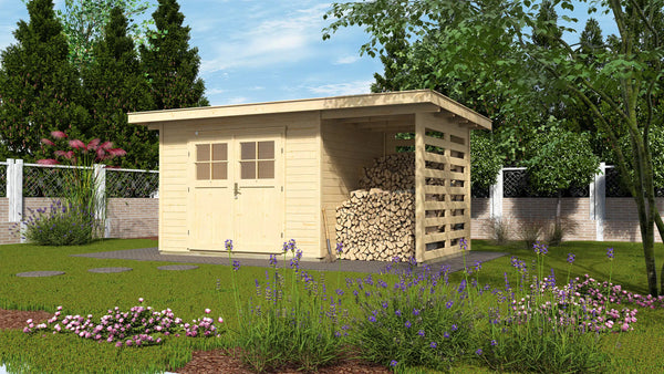 Weka Design Gartenhaus mit Anbau und Flachdach aus Fichtenholz - Nutzen Sie den Wohnraum als Wohlfühl-Oase oder zum verstauen ihrer Garten Werkzeuge