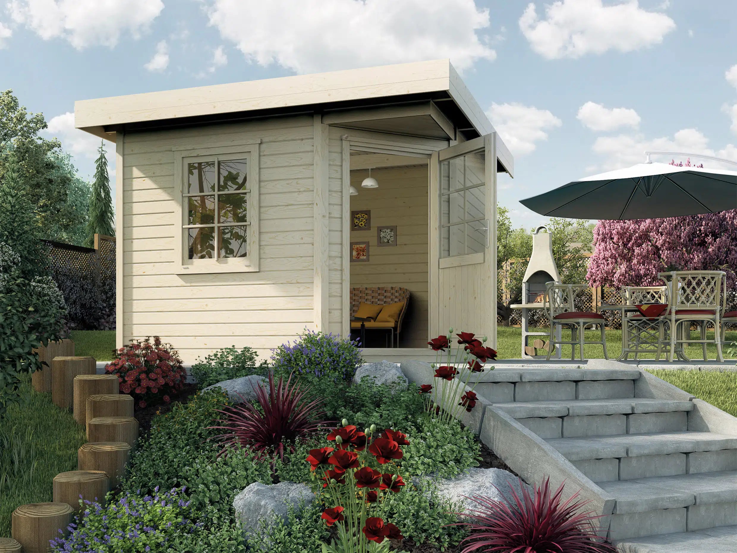 Weka Design Gartenhaus 5 eck Flachdach Fichtenholz - Nutzen Sie den Wohnraum als Wohlfühl-Oase oder zum verstauen ihrer Garten Werkzeuge