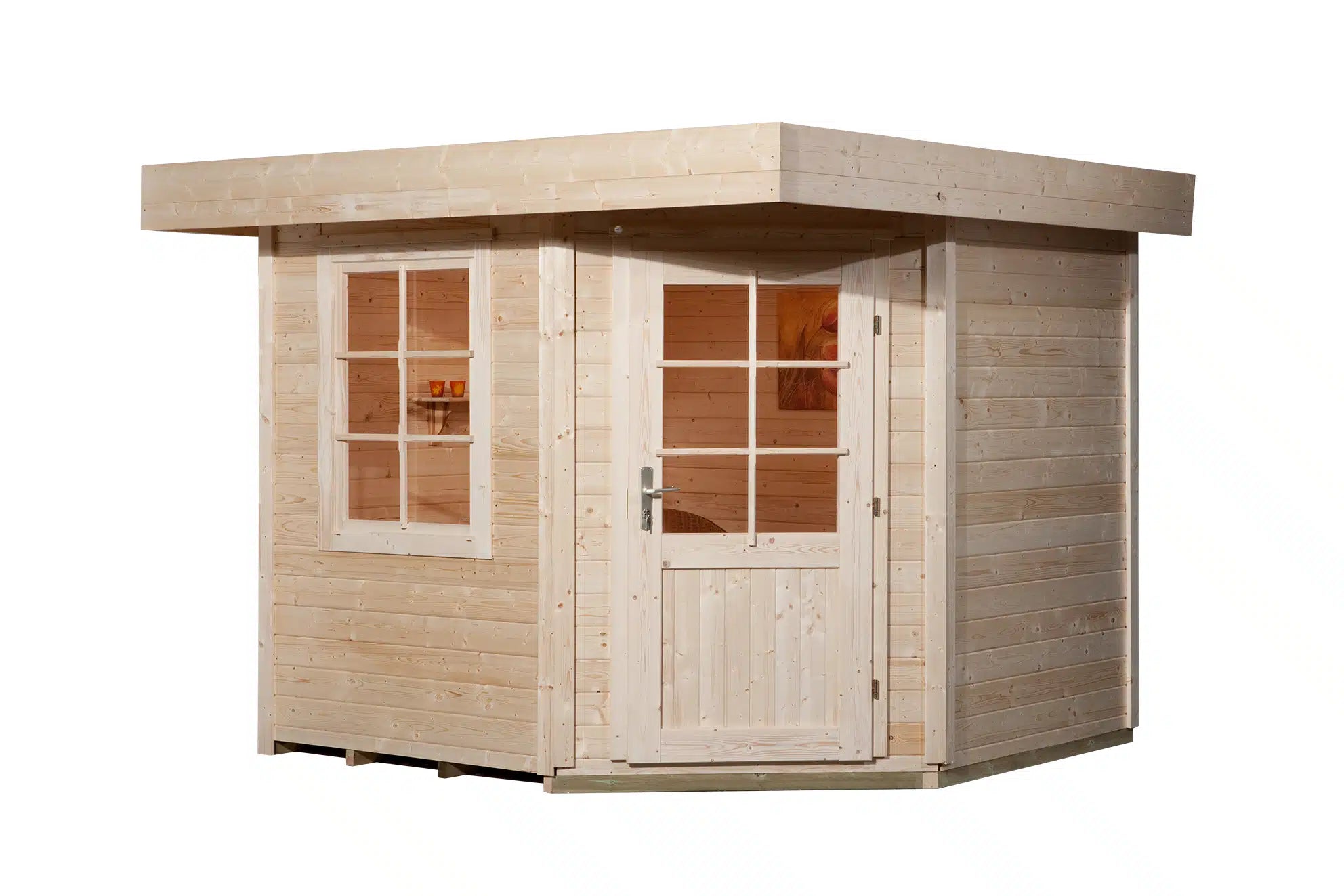 Weka Design Gartenhaus 5 eck Flachdach Fichtenholz - Nutzen Sie den Wohnraum als Wohlfühl-Oase oder zum verstauen ihrer Garten Werkzeuge