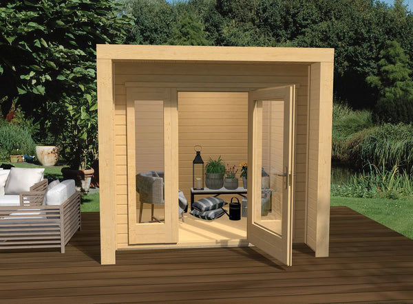Weka Design Gartenhaus mit Flachdach aus Fichtenholz - Nutzen Sie den Wohnraum als Wohlfühl-Oase oder zum verstauen ihrer Garten Werkzeuge