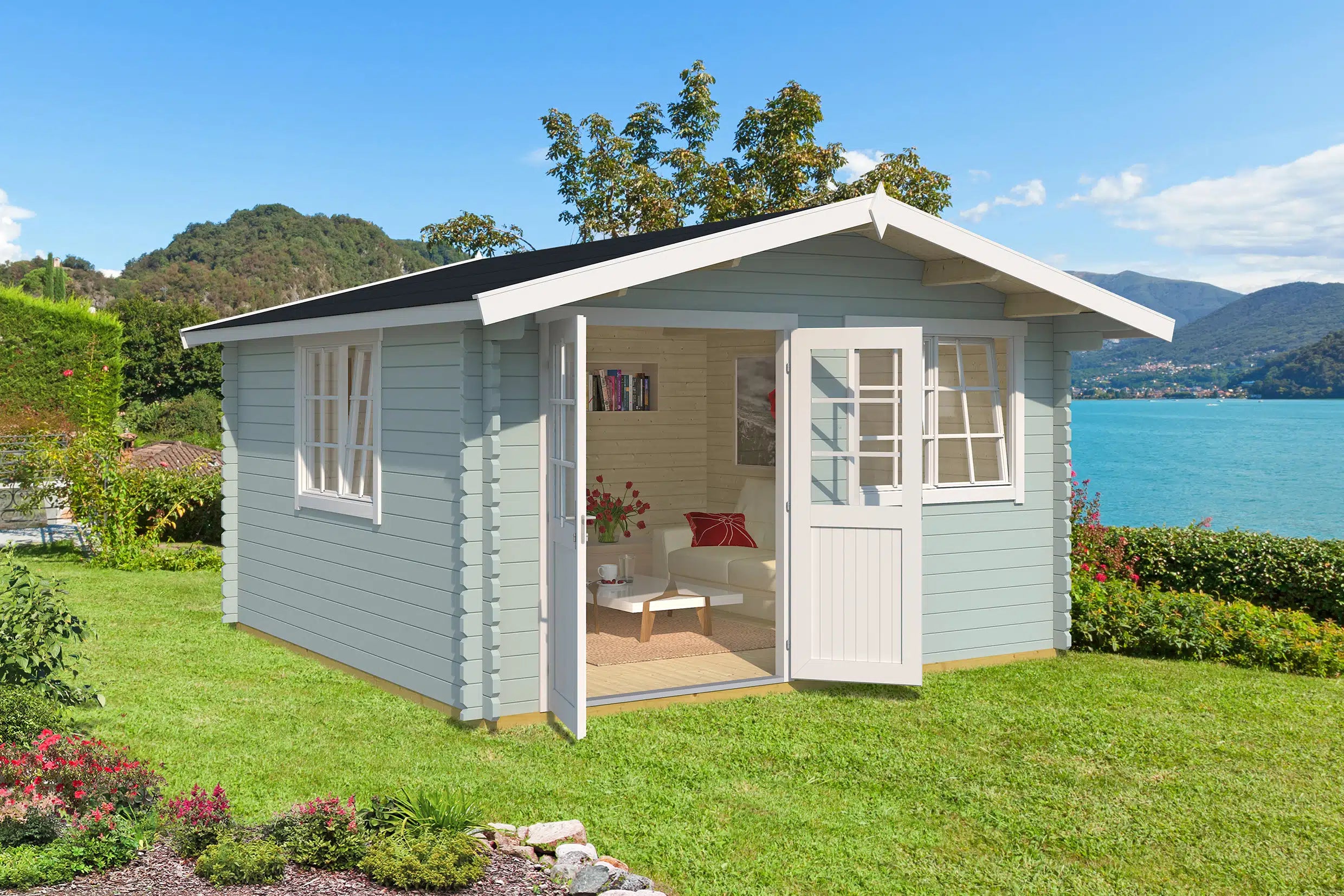weka gartenhaus in grau mit satteldach fichtenholz inklusive fenster und türen