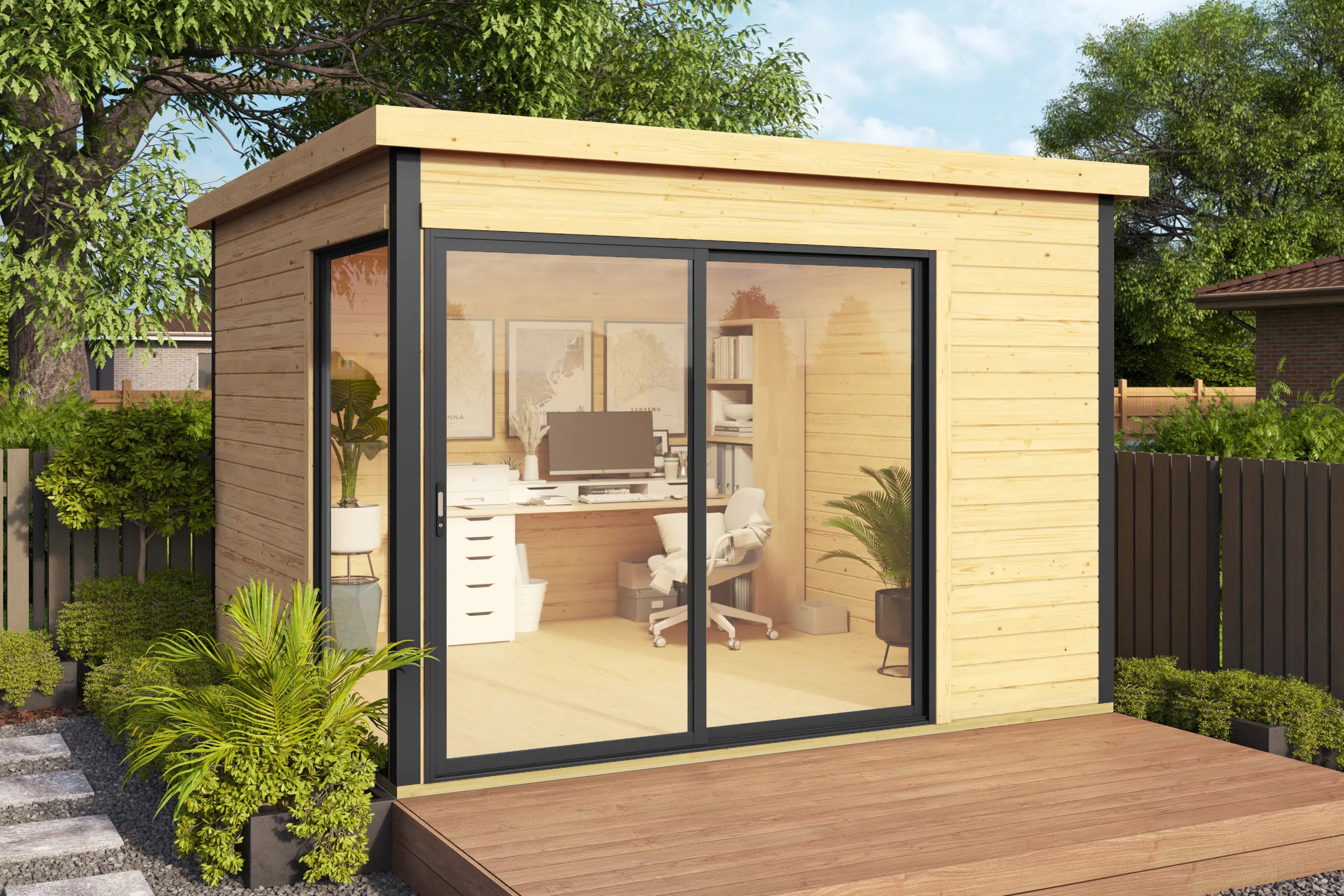 Garten Weka Designhaus mit Schiebetür und Fenster, mit Flachdach aus Fichtenholz - Nutzen Sie den Garten als Wohnerweiterung