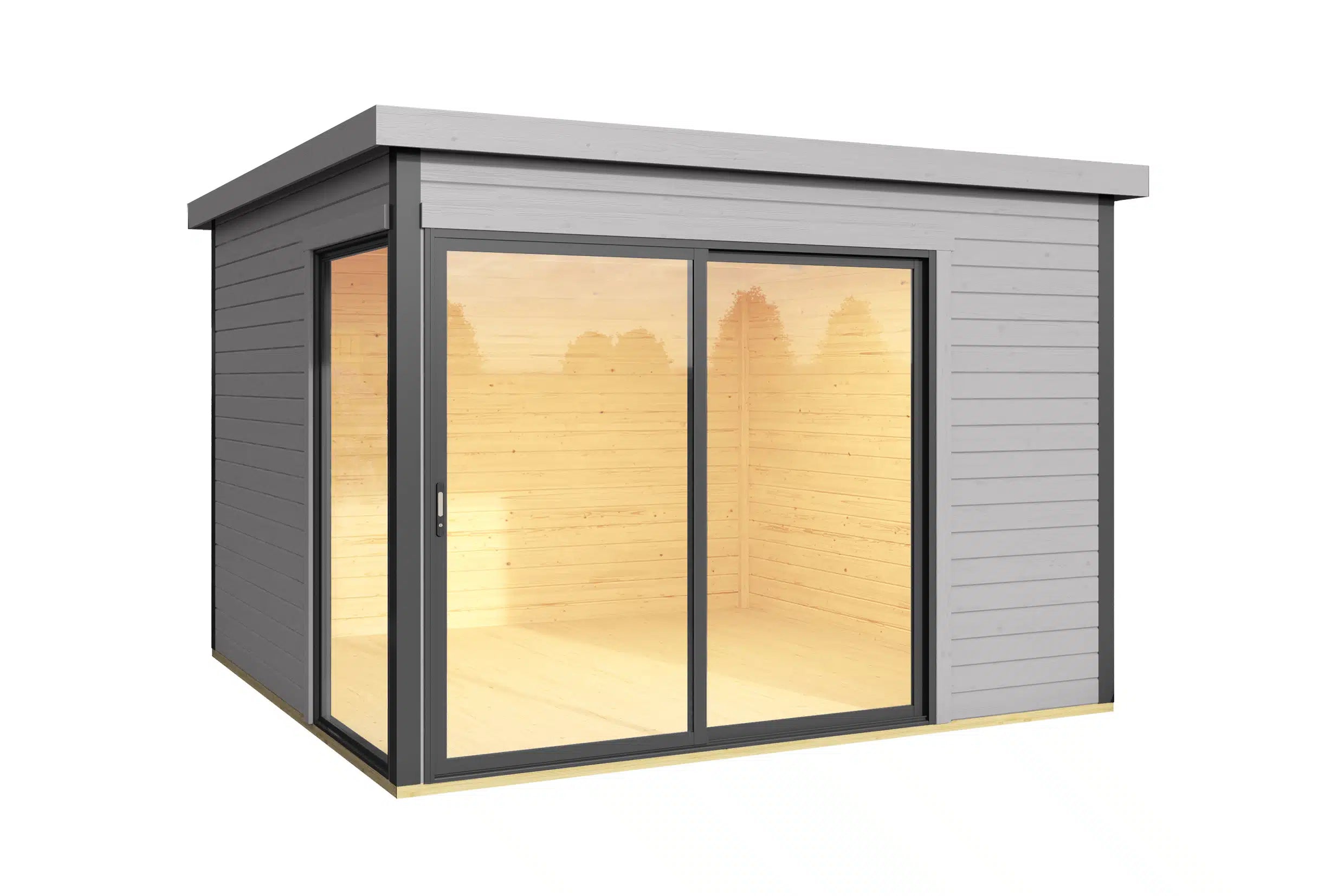 Garten Weka Designhaus in grau mit Schiebetür und Fenster, mit Flachdach aus Fichtenholz - Nutzen Sie den Garten als Wohnerweiterung