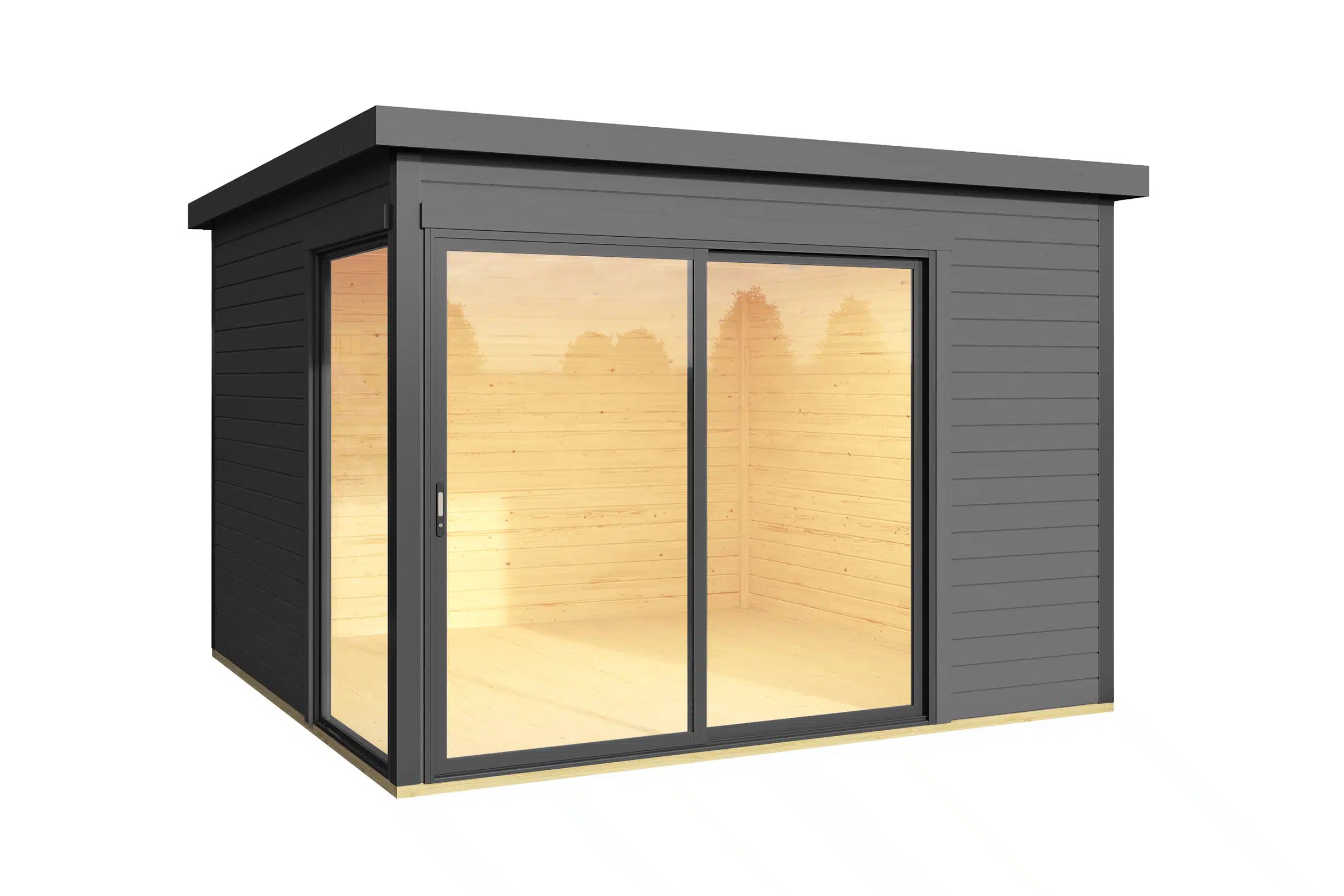 Garten Weka Designhaus in anthrazit mit Schiebetür und Fenster, mit Flachdach aus Fichtenholz - Nutzen Sie den Garten als Wohnerweiterung