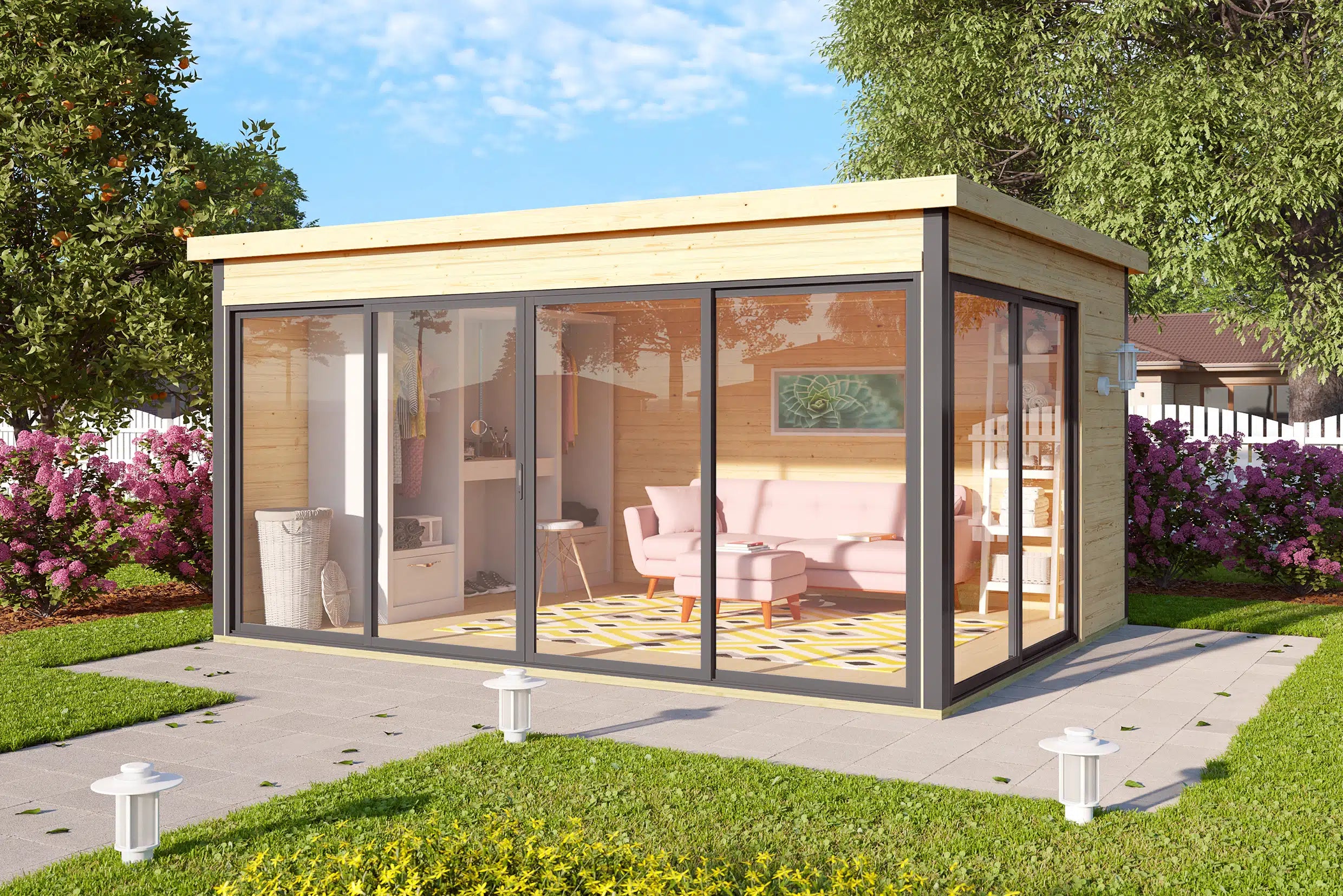 Garten Weka Designhaus mit Schiebetür und Fenster, mit Flachdach aus Fichtenholz - Nutzen Sie den Garten als Wohnerweiterung