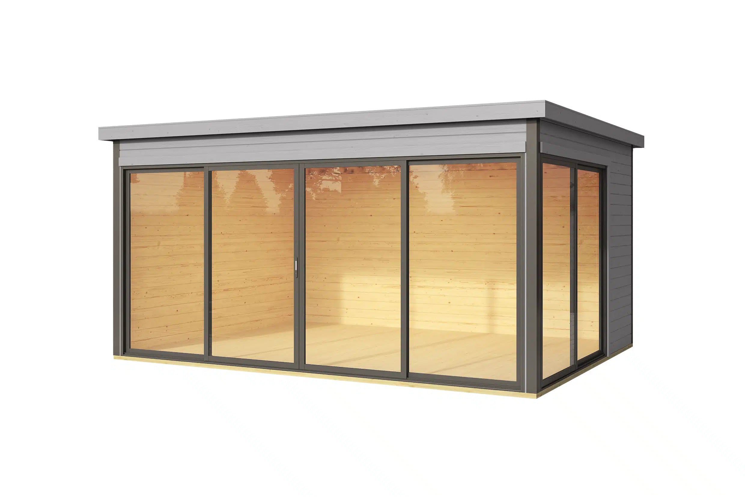Garten Weka Designhaus in grau mit Schiebetür und Fenster, mit Flachdach aus Fichtenholz - Nutzen Sie den Garten als Wohnerweiterung