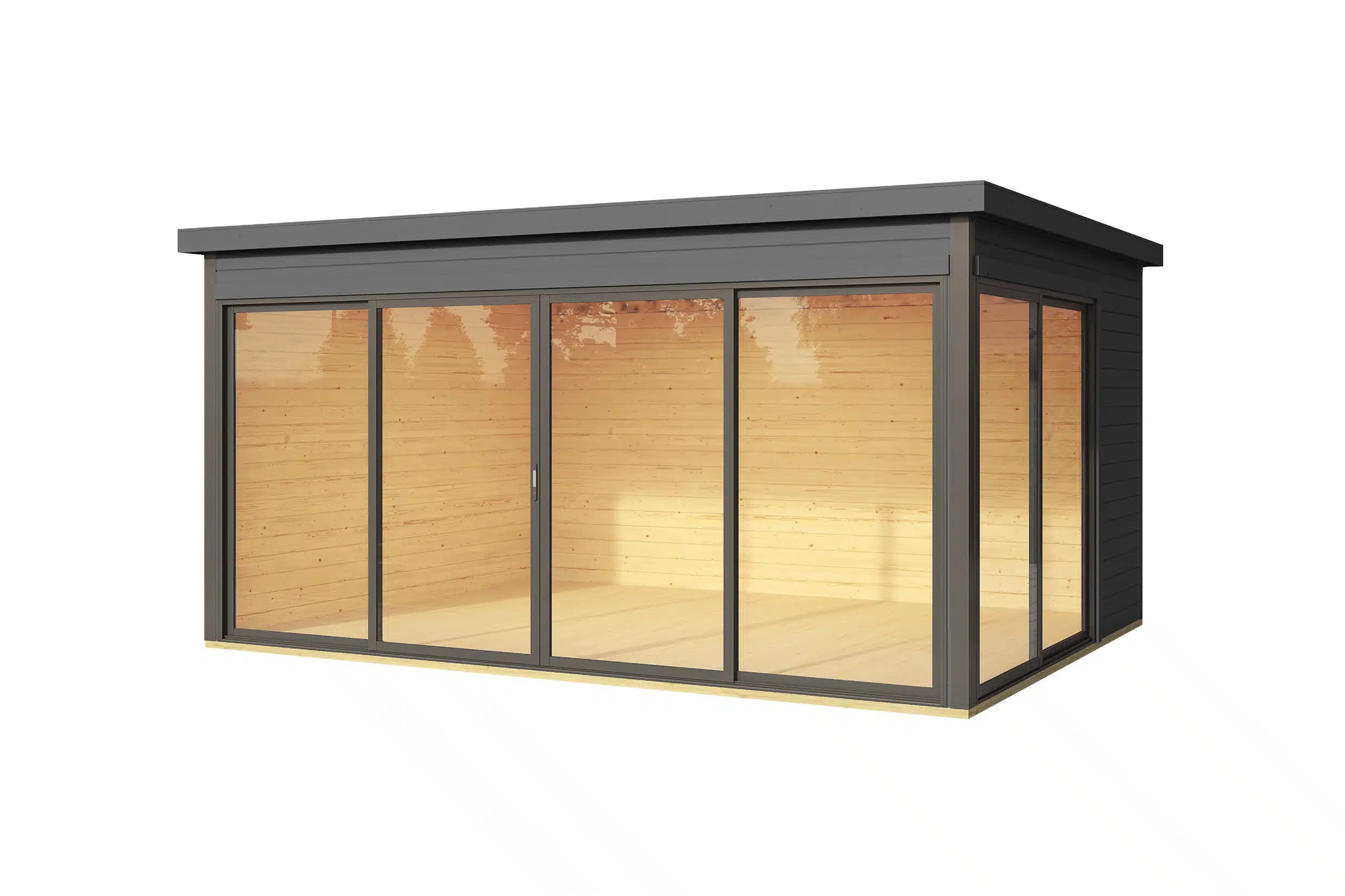 Garten Weka Designhaus in anthrazit mit Schiebetür und Fenster, mit Flachdach aus Fichtenholz - Nutzen Sie den Garten als Wohnerweiterung