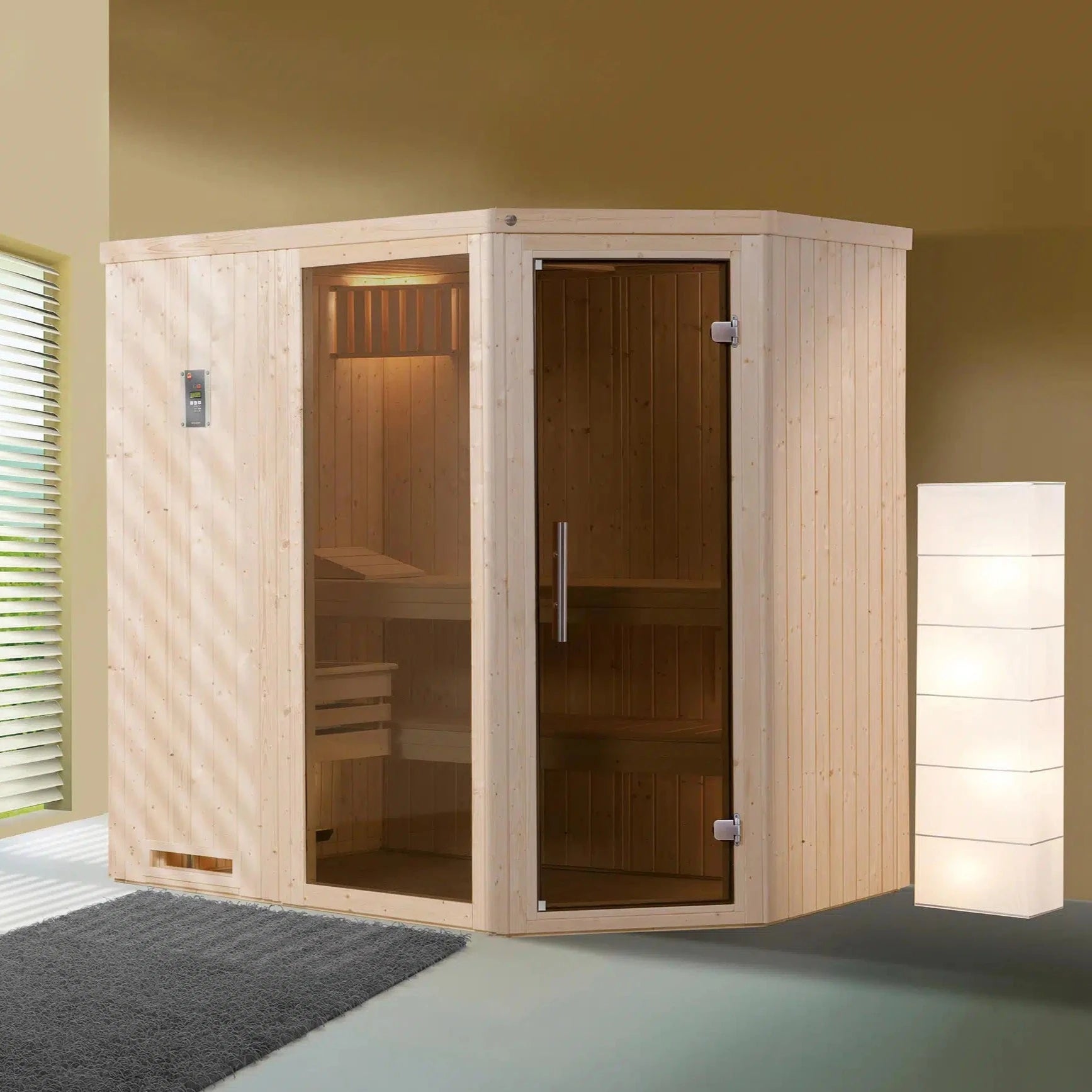 WEKA Sauna aus Massivholz mit Glastür.Die Sauna ist ein Wohlfühlraum zum enstpannen- machen sie ihr zuhause zur privaten Wellnessoase