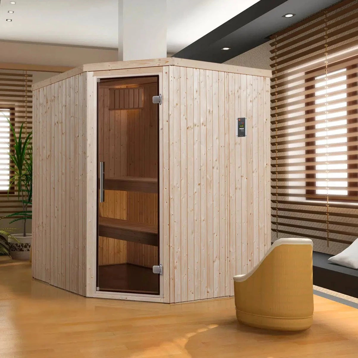 WEKA Sauna aus Massivholz mit Glastür.Die Sauna ist ein Wohlfühlraum zum enstpannen- machen sie ihr zuhause zur privaten Wellnessoase