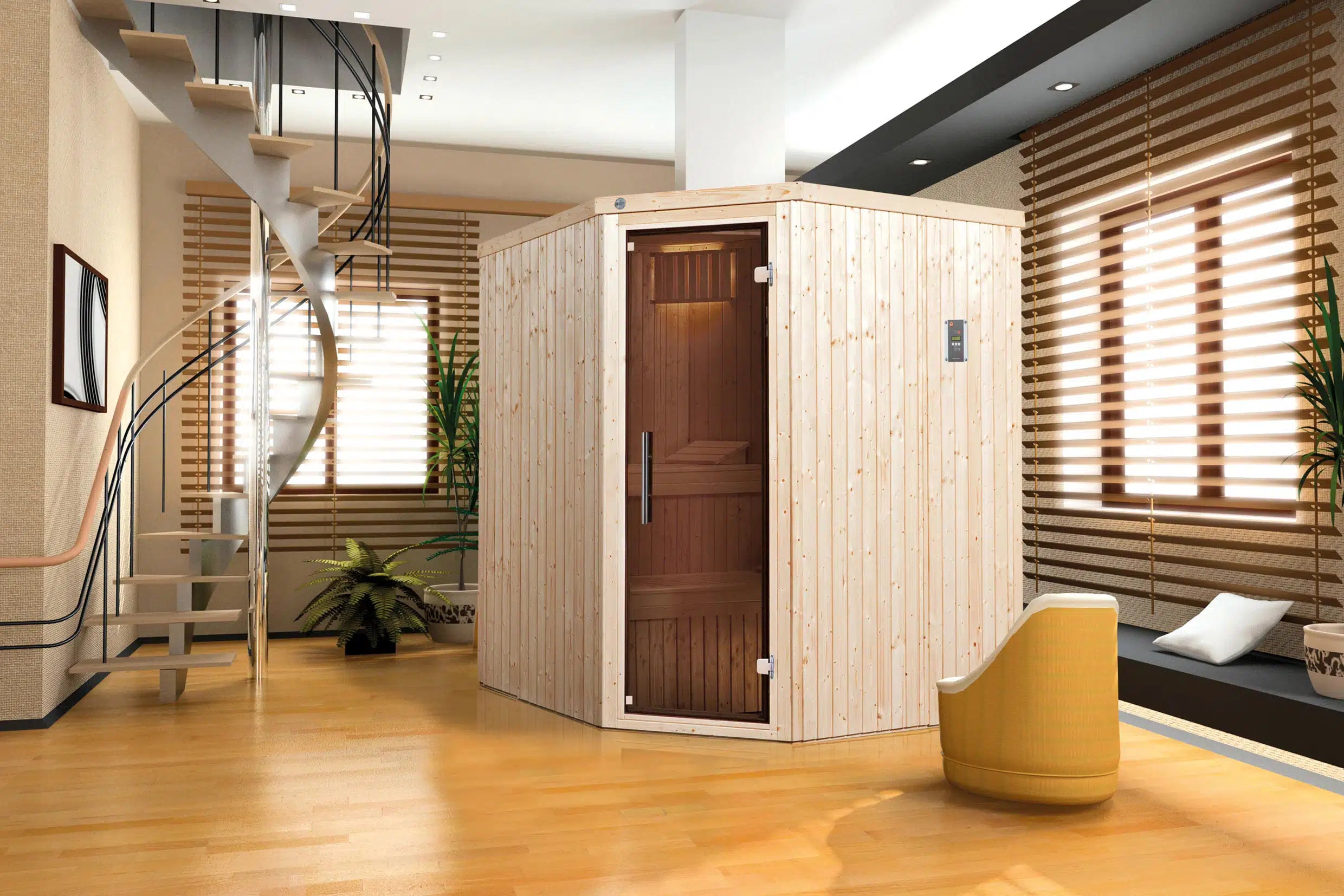 WEKA Sauna aus Massivholz mit Glastür. Die Sauna ist ein Wohlfühlraum zum enstpannen- machen sie ihr zuhause zur privaten Wellnessoase