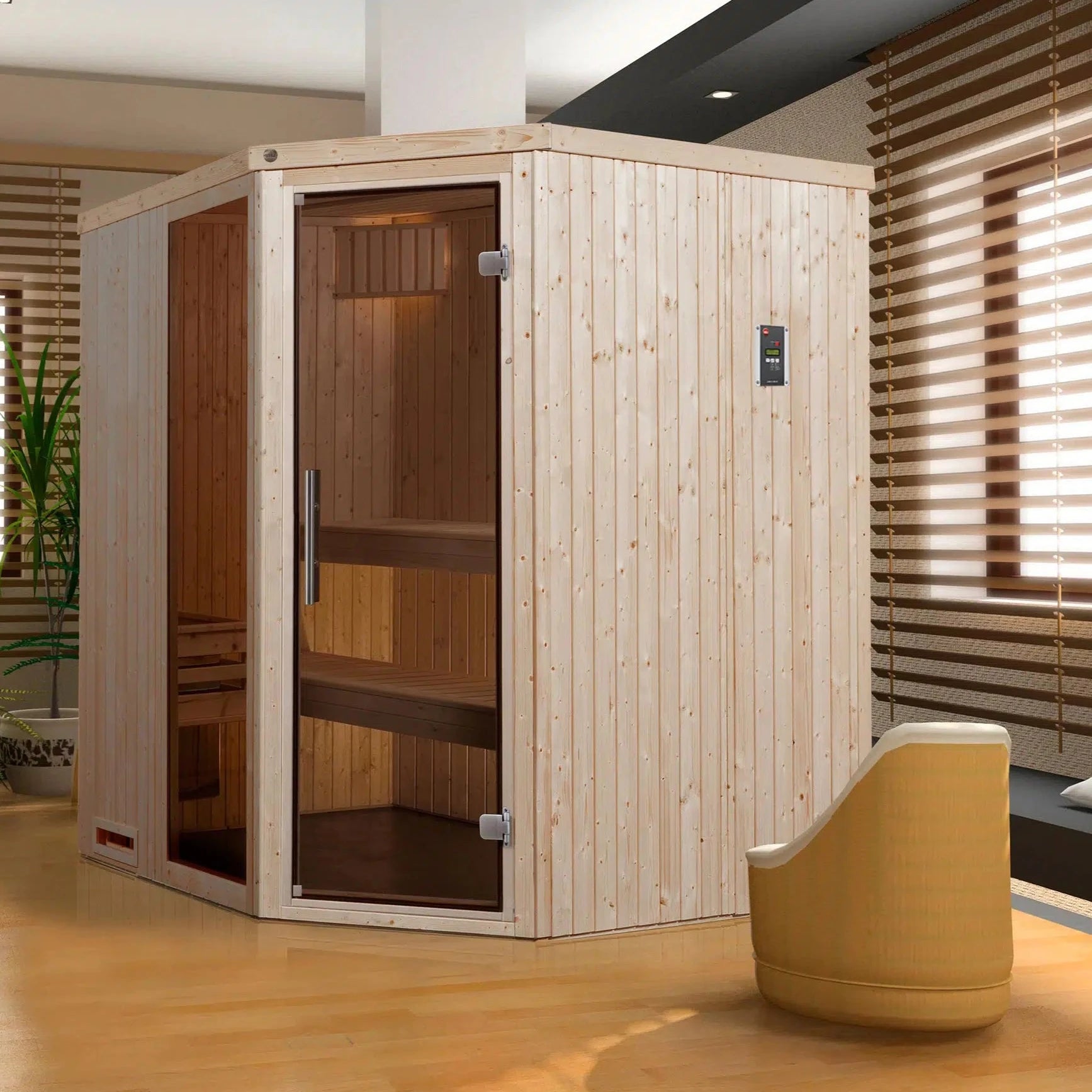 WEKA Sauna aus Massivholz mit Glastür.Die Sauna ist ein Wohlfühlraum zum enstpannen- machen sie ihr zuhause zur privaten Wellnessoase