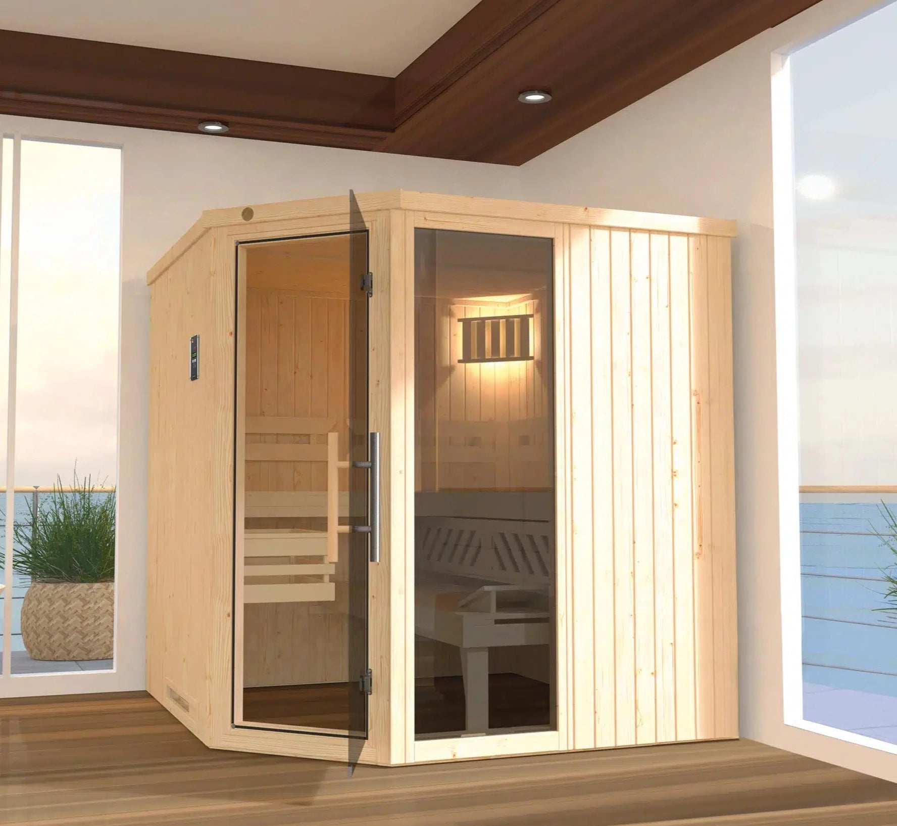 WEKA Sauna aus Massivholz mit Glastür.Die Sauna ist ein Wohlfühlraum zum enstpannen- machen sie ihr zuhause zur privaten Wellnessoase