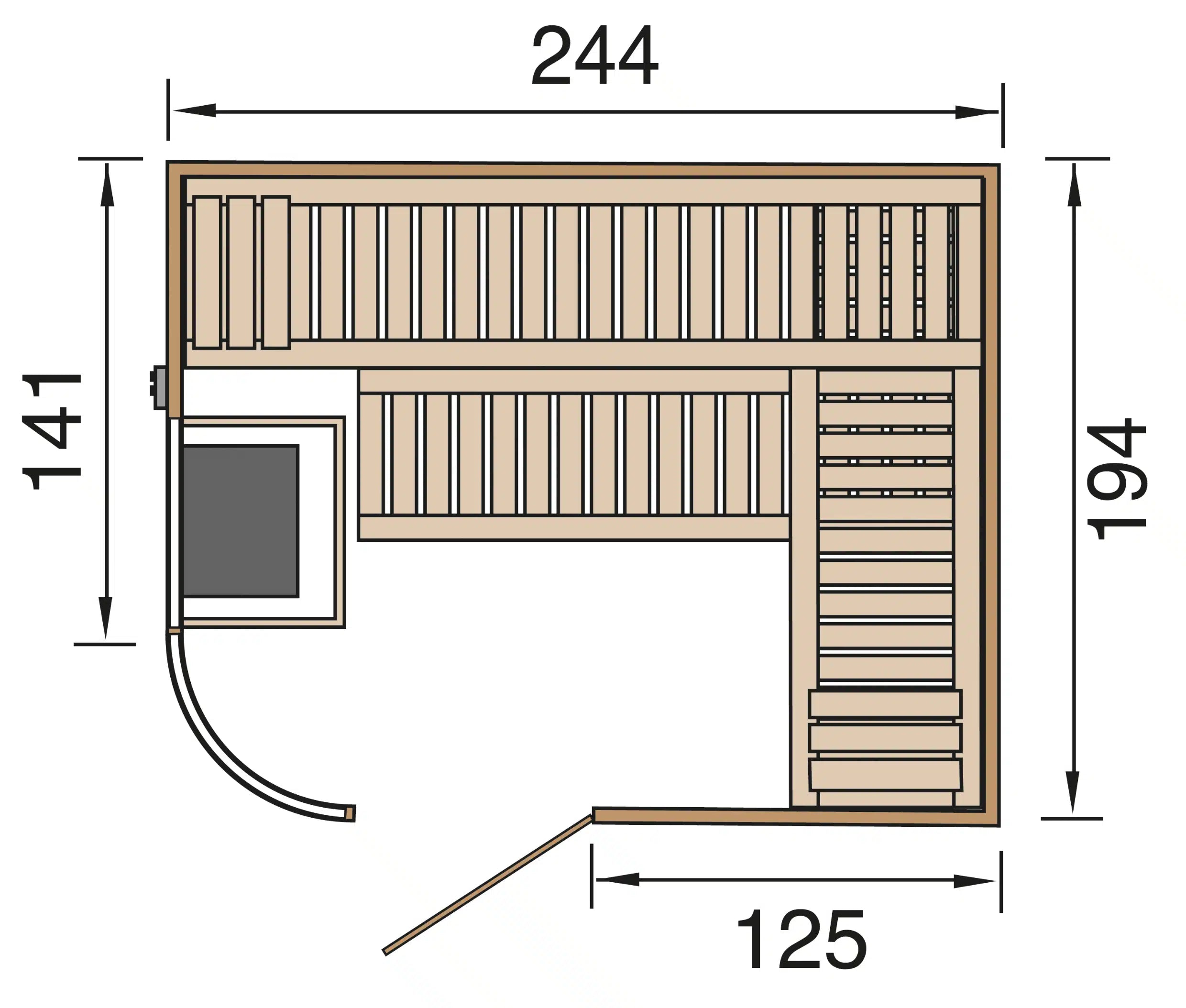 sauna maße 244x194