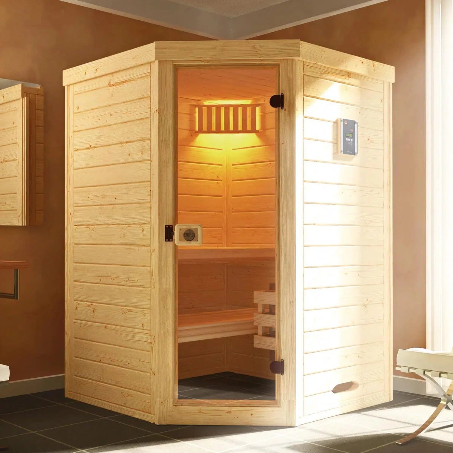 WEKA Sauna aus Massivholz.Die Sauna ist ein Wohlfühlraum zum enstpannen- machen sie ihr zuhause zur privaten Wellnessoase