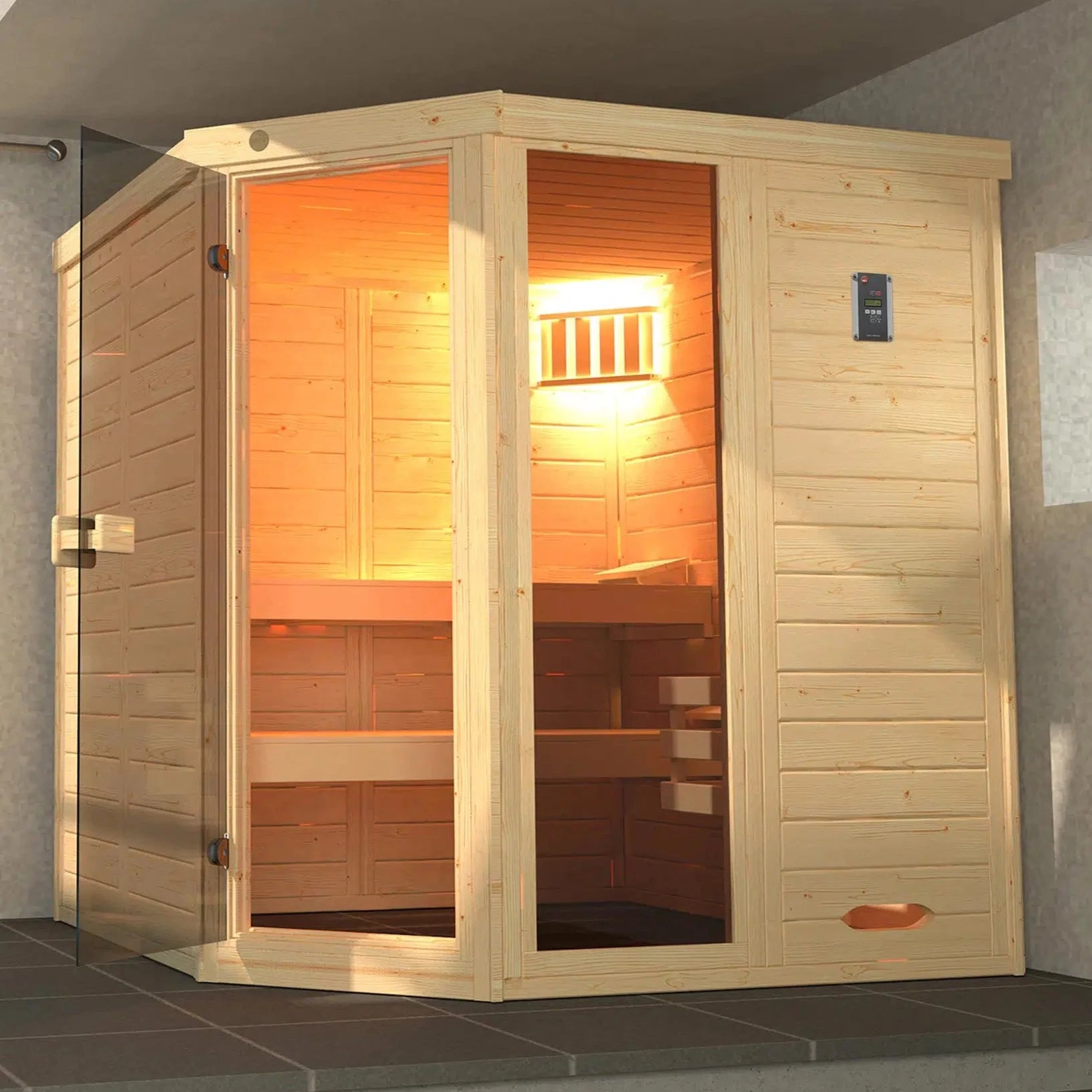 WEKA Sauna aus Massivholz.Die Sauna ist ein Wohlfühlraum zum enstpannen- machen sie ihr zuhause zur privaten Wellnessoase