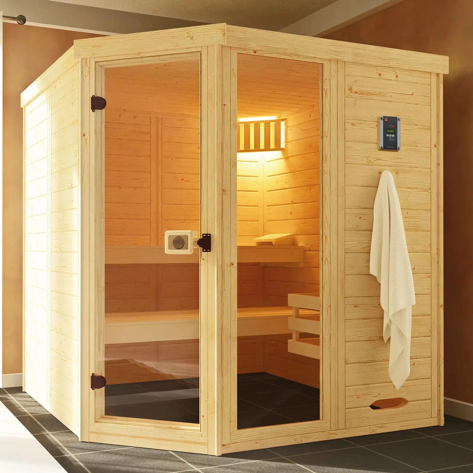 WEKA Sauna aus Massivholz.Die Sauna ist ein Wohlfühlraum zum enstpannen- machen sie ihr zuhause zur privaten Wellnessoase