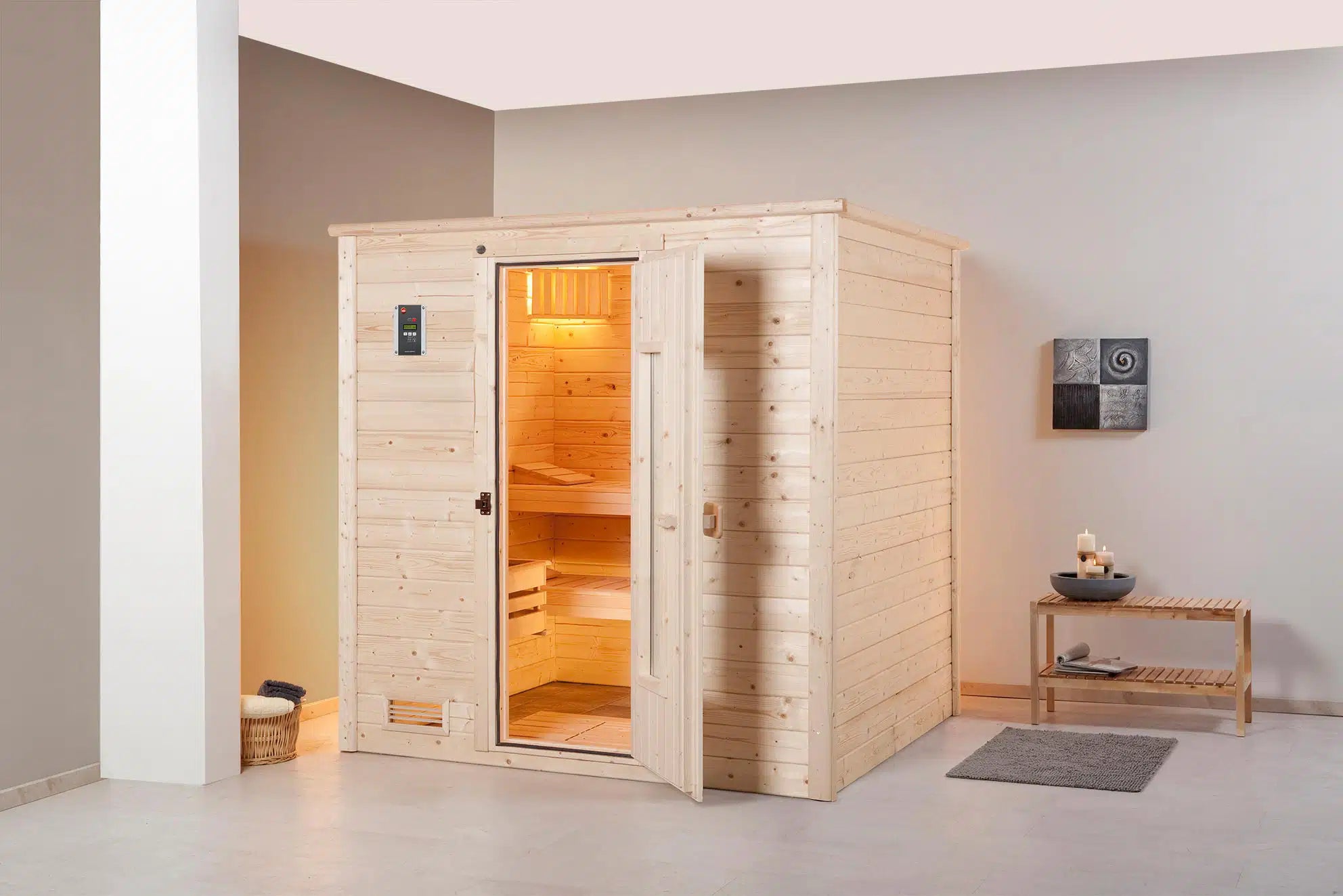 WEKA Sauna aus Massivholz.Die Sauna ist ein Wohlfühlraum zum enstpannen- machen sie ihr zuhause zur privaten Wellnessoase 